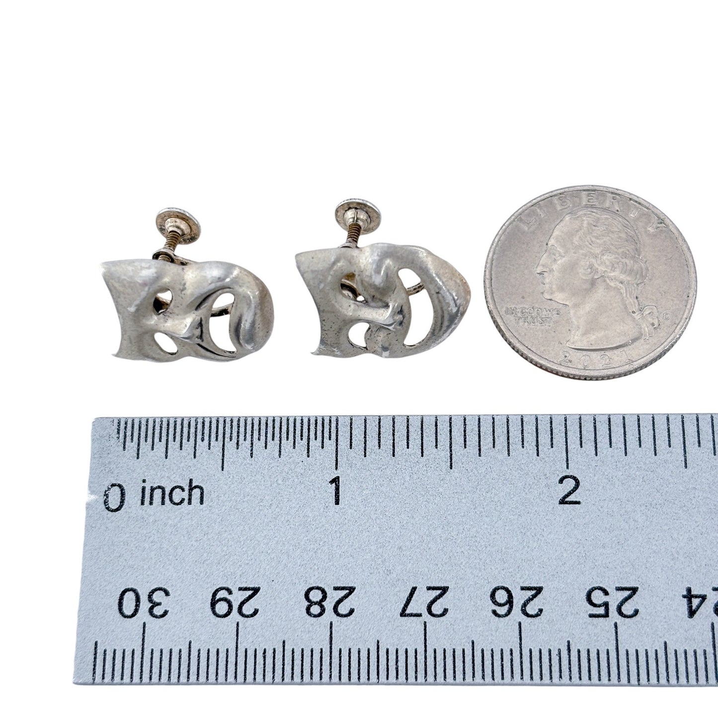 Vintage Sterling Silver 925 Comedy Tragedy Screwback Earrings