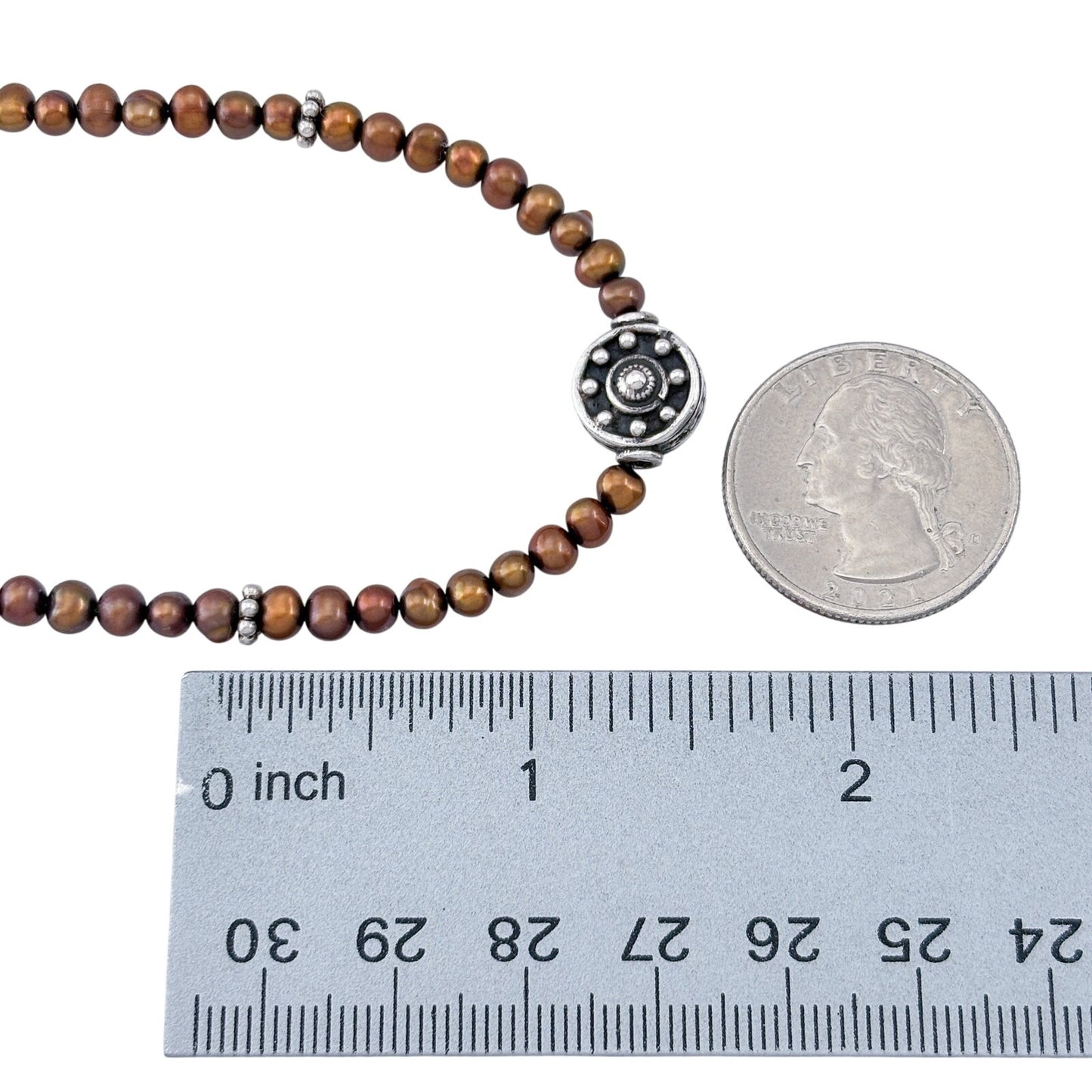Vintage Sterling Silver 925 Brown Pearl Necklace 18"