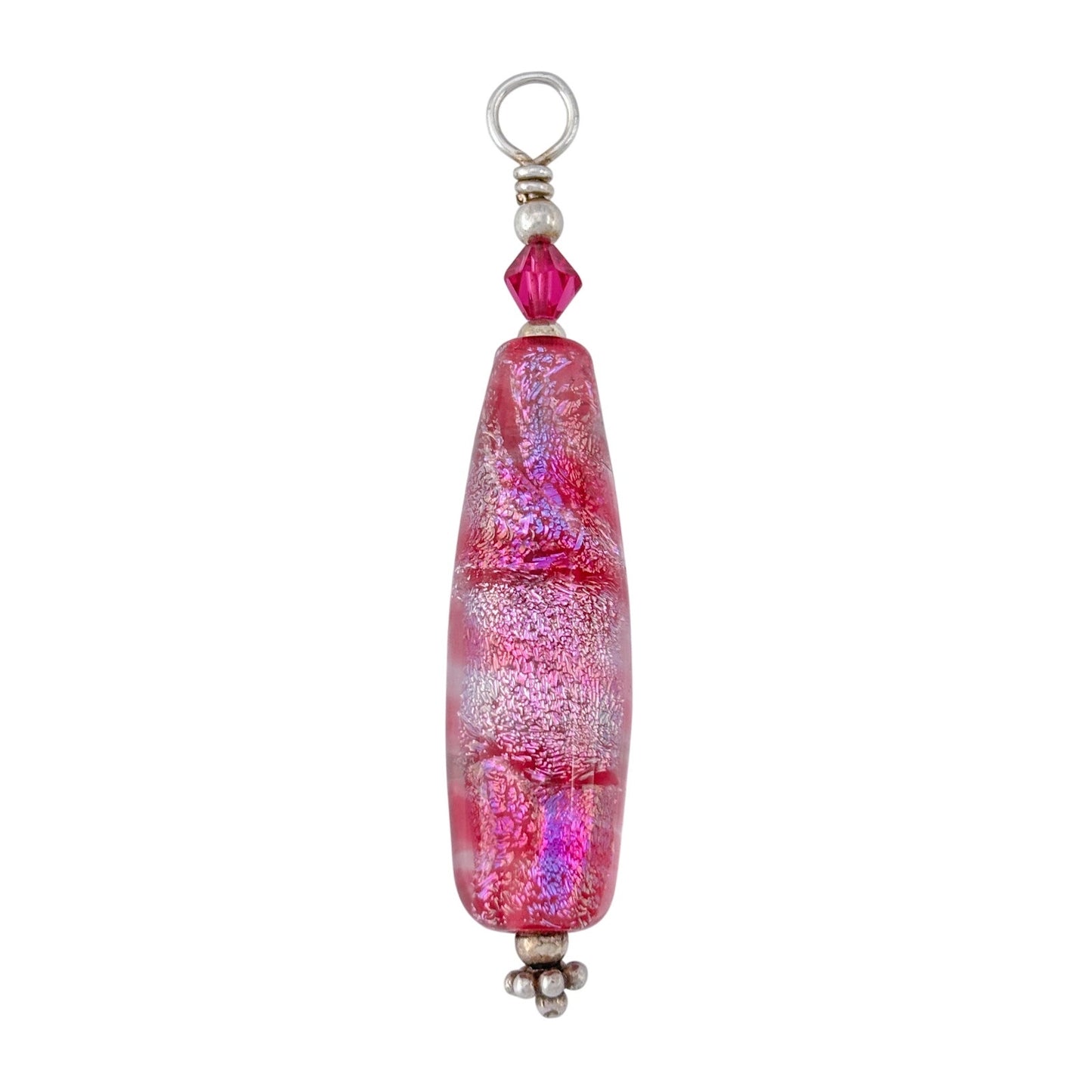Vintage Sterling Silver 925 Pink Dichroic Glass Pendant