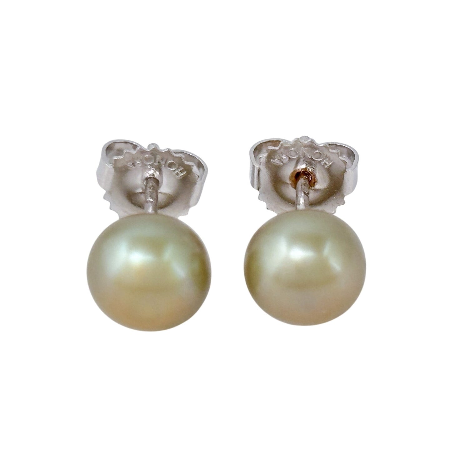 Vintage Sterling Silver 925 Golden Pearl Stud Earrings