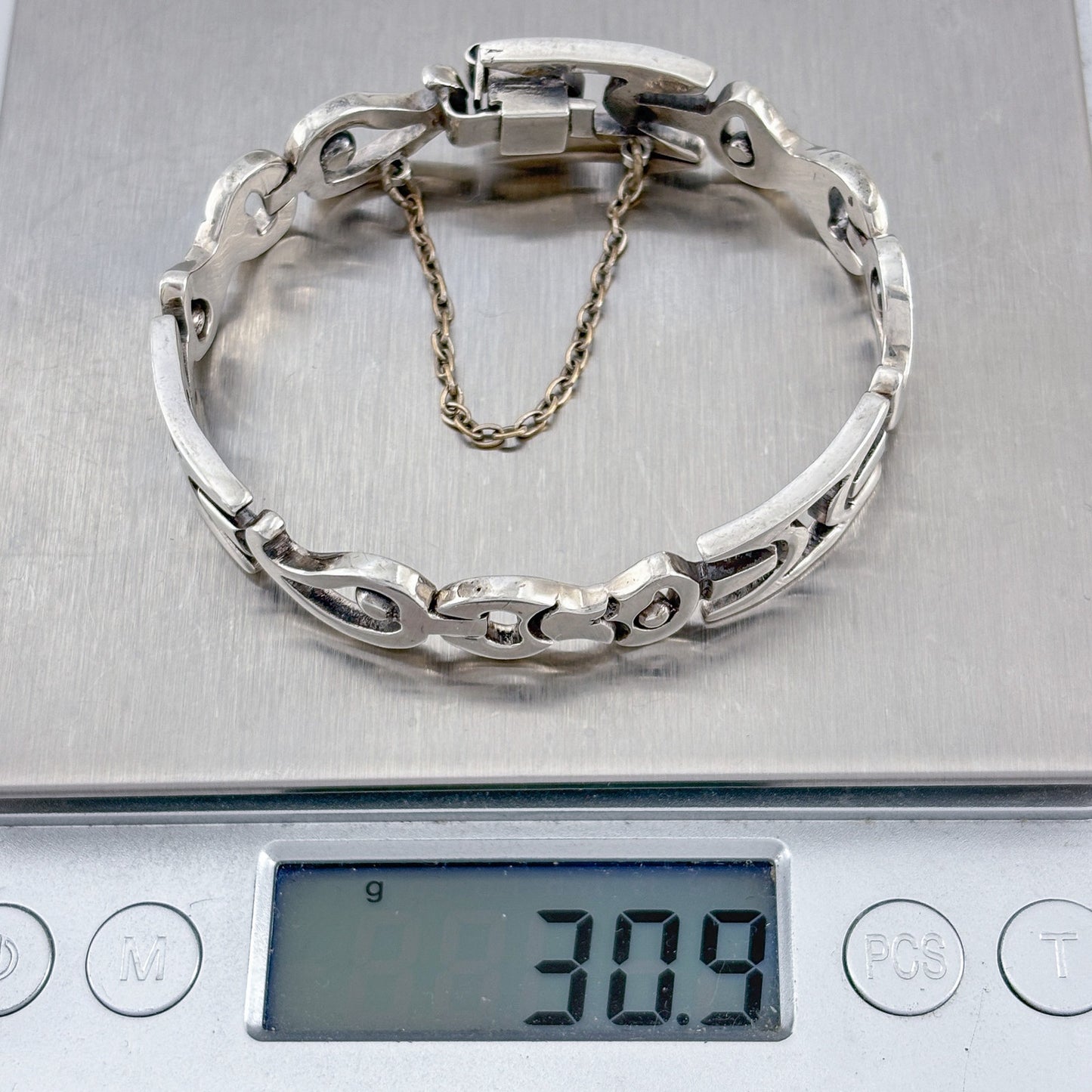 Vintage Mexico Taxco Sterling Silver 925 Abstract Link Bracelet 6.5"