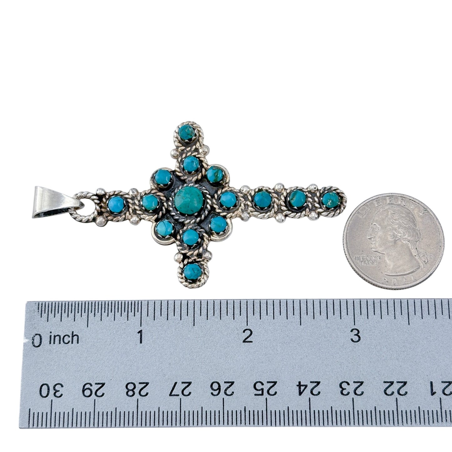 Vintage Mexican Taxco Sterling Silver 925 Turquoise Cross Pendant