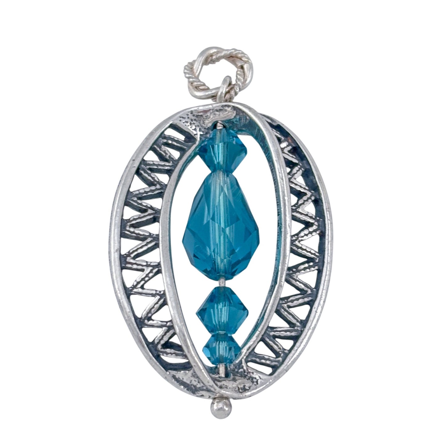 Vintage Sterling Silver 925 Blue Crystal Pendant