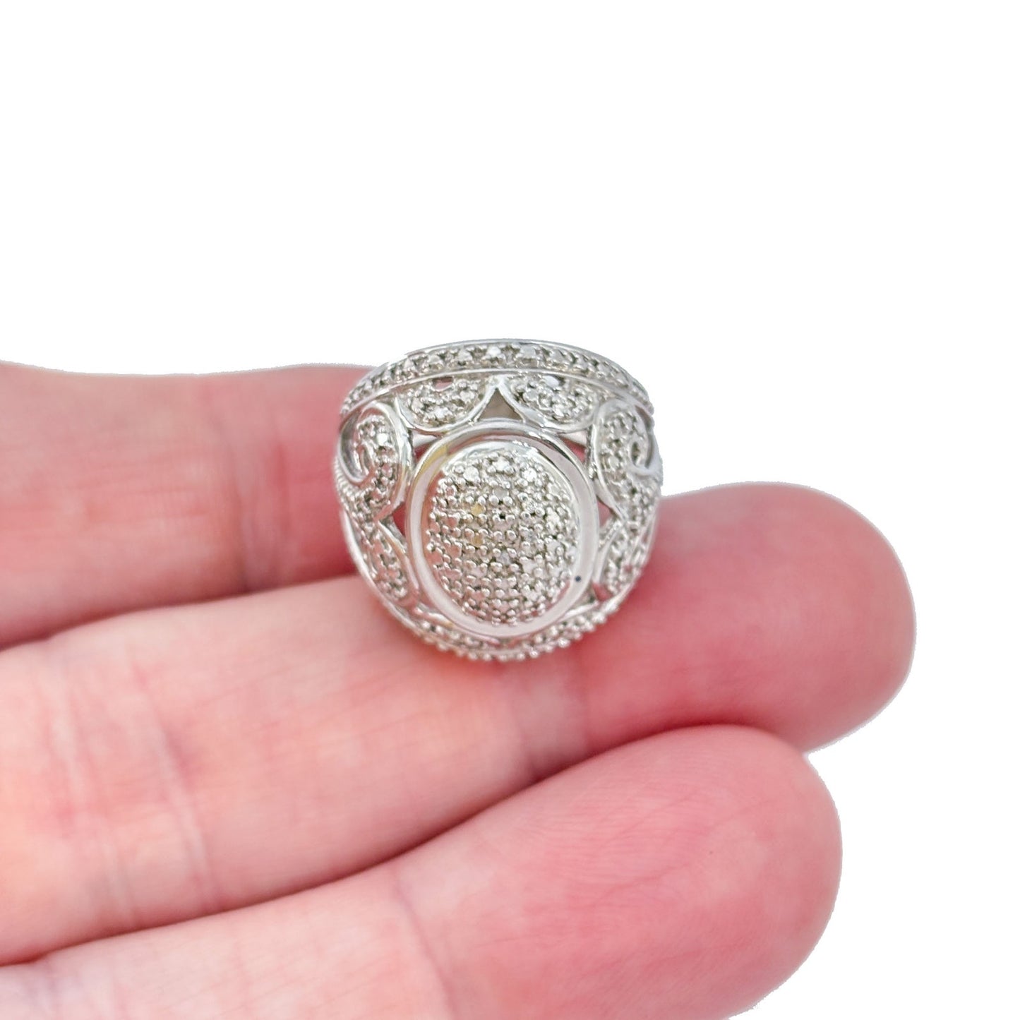 Vintage Sterling Silver 925 Diamond Chip Oval Ring Size 5