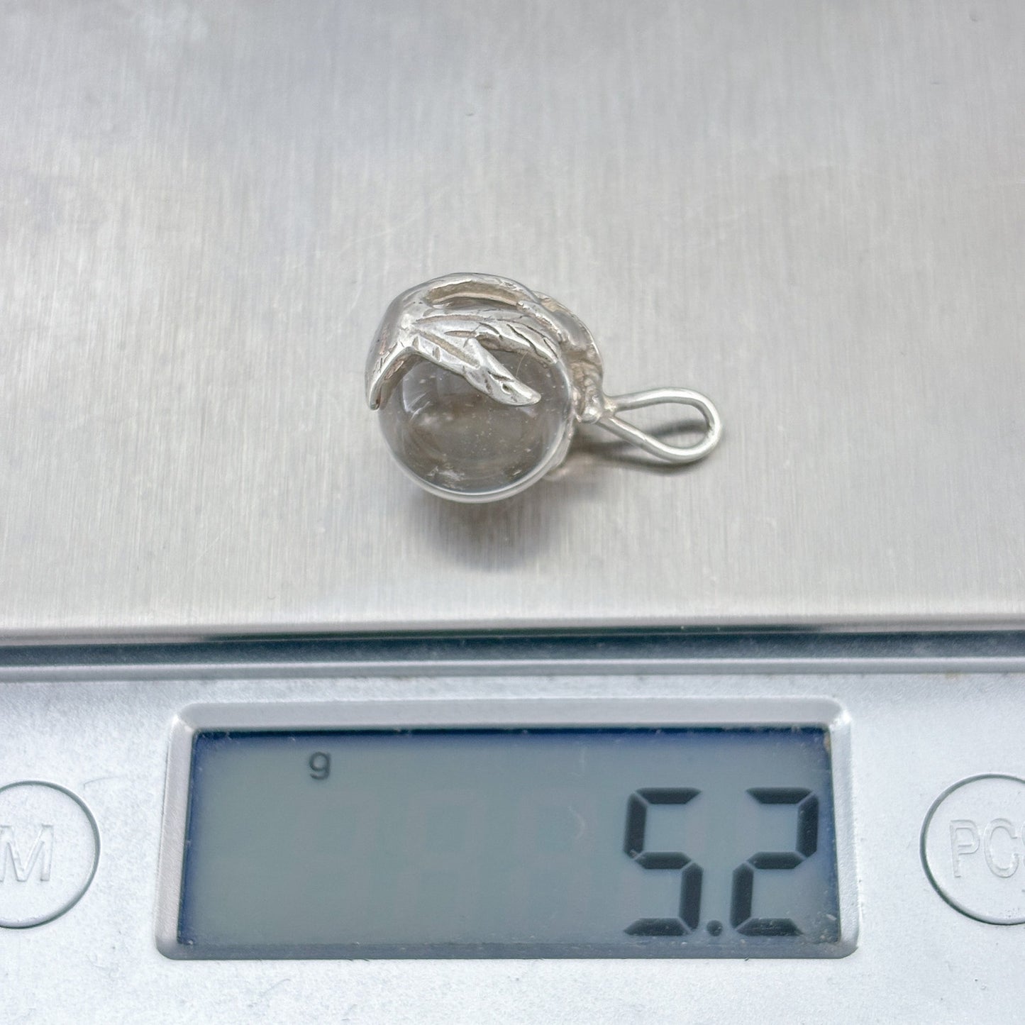 Vintage Sterling Silver 925 Turtle Quartz Marble Pendant