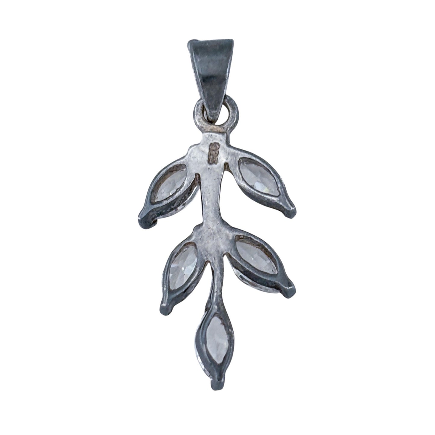Vintage Sterling Silver 925 Cubic Zirconia Leaf Pendant