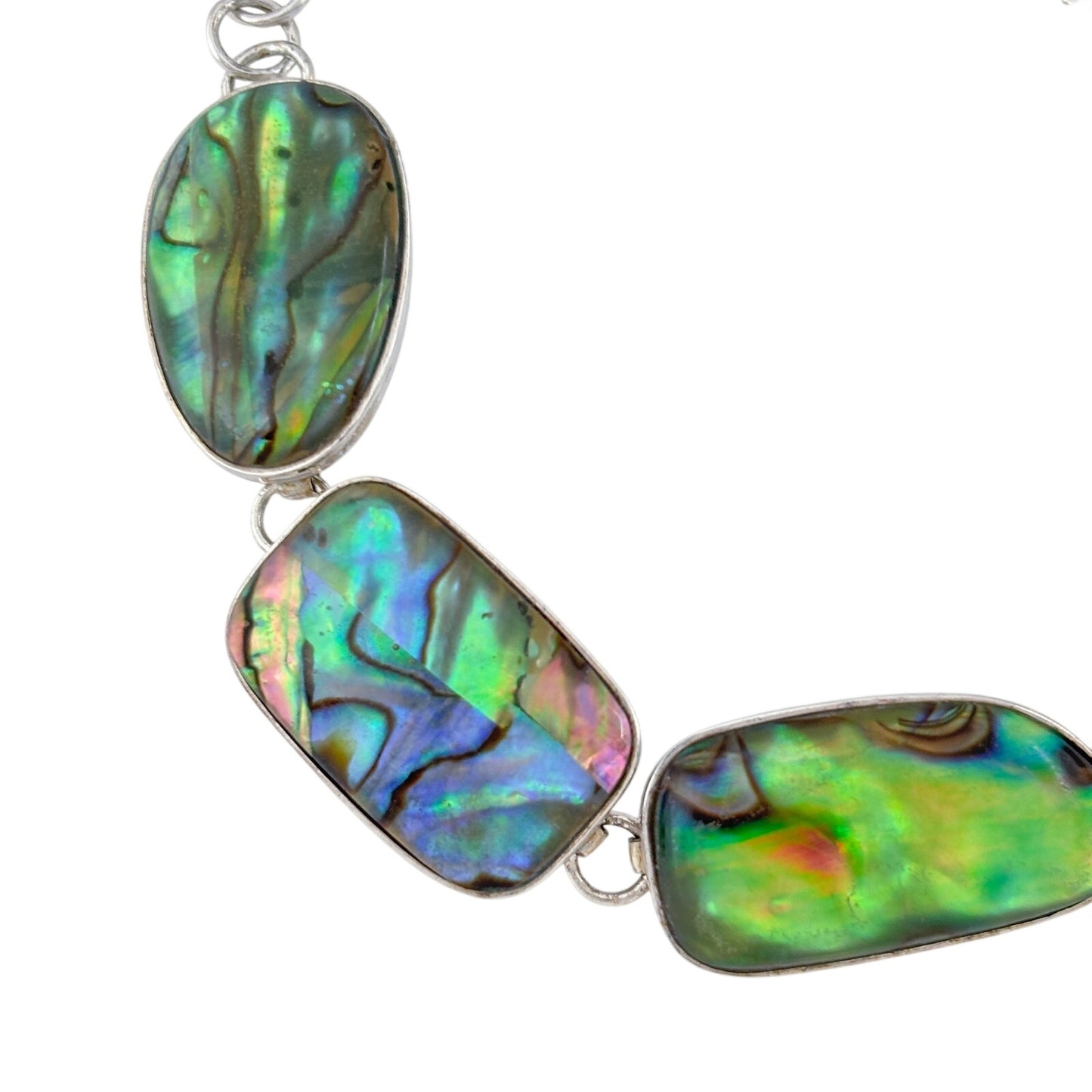 Vintage Sterling Silver 925 Abalone Link Bracelet 7”-7.75”