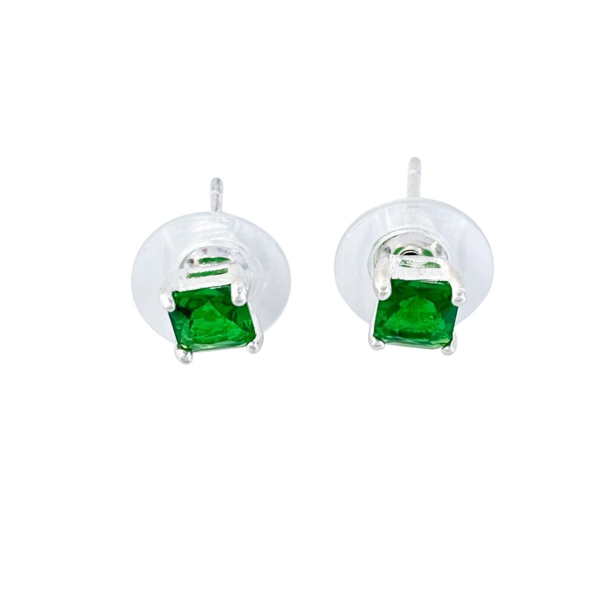 Vintage Sterling Silver 925 5mm Green Cubic Zirconia Stud Earrings