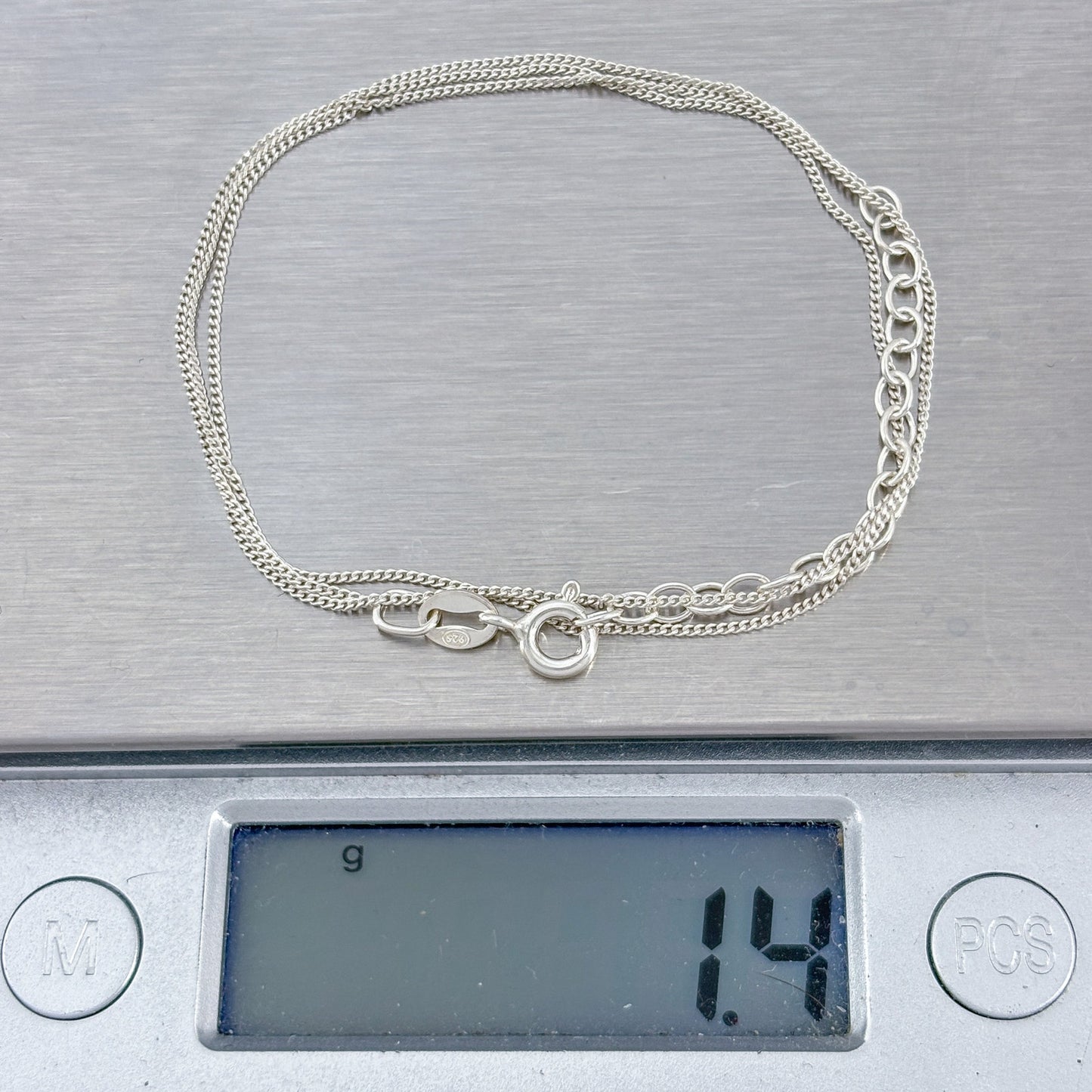 Vintage Sterling Silver 925 Curb Link Chain Necklace 16"-17.5"