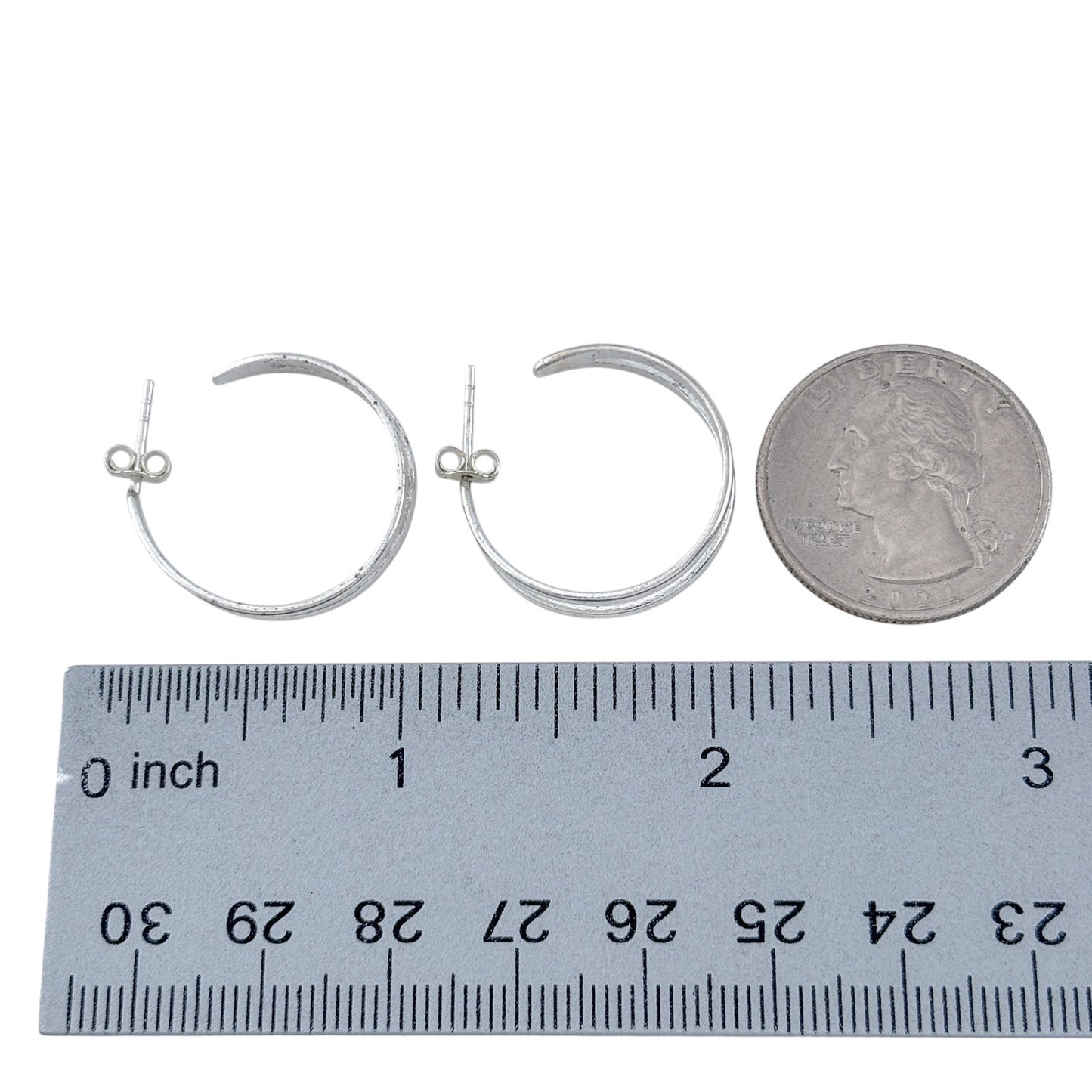 Vintage Sterling Silver 925 Double Band Hoop Earrings