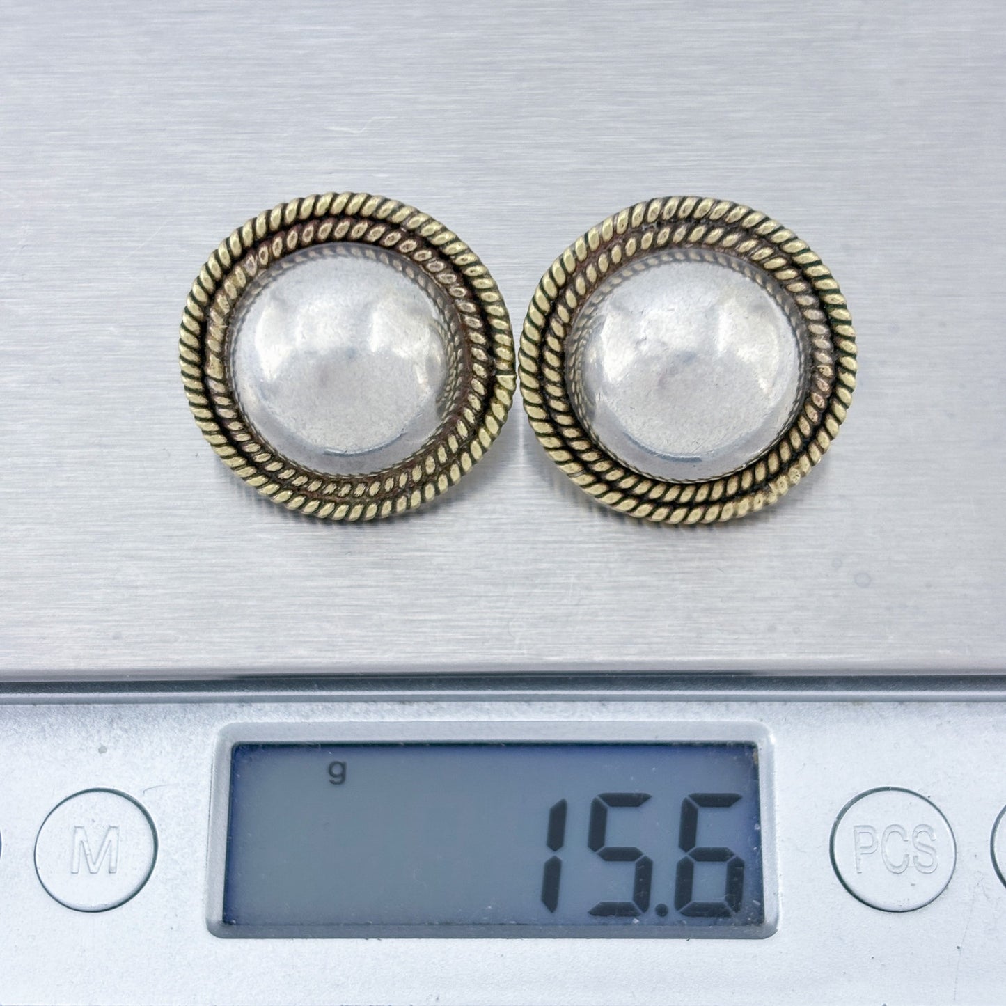 Vintage Sterling Silver 925 Domed Brass Rope Earrings