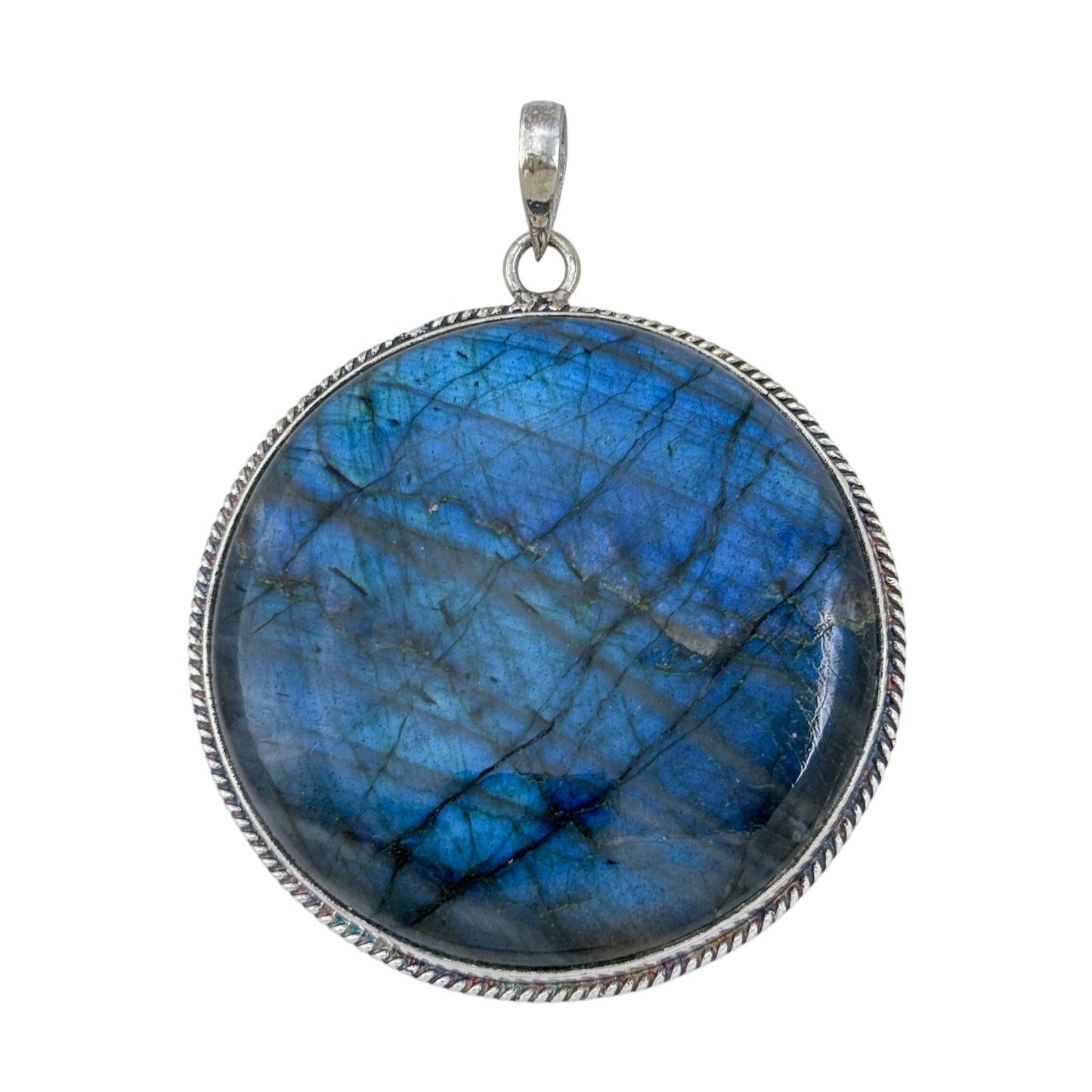 Vintage Sterling Silver 925 Round Labradorite Pendant
