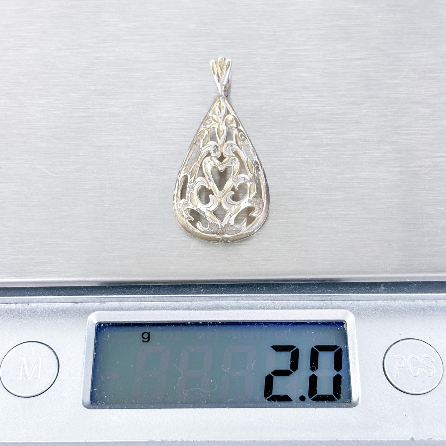 Vintage Sterling Silver 925 Teardrop Filigree Heart Pendant