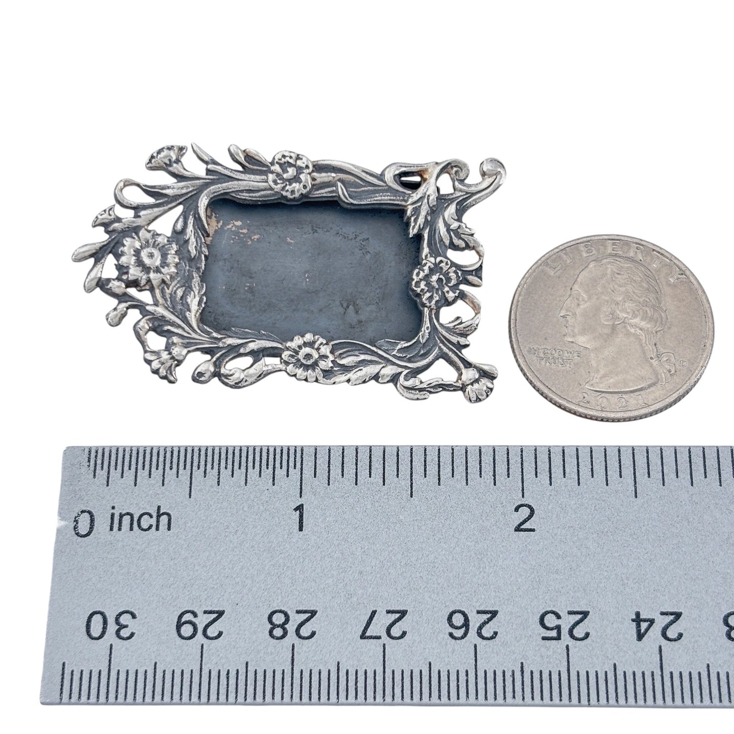 Vintage Sterling Silver 925 Floral Frame Brooch
