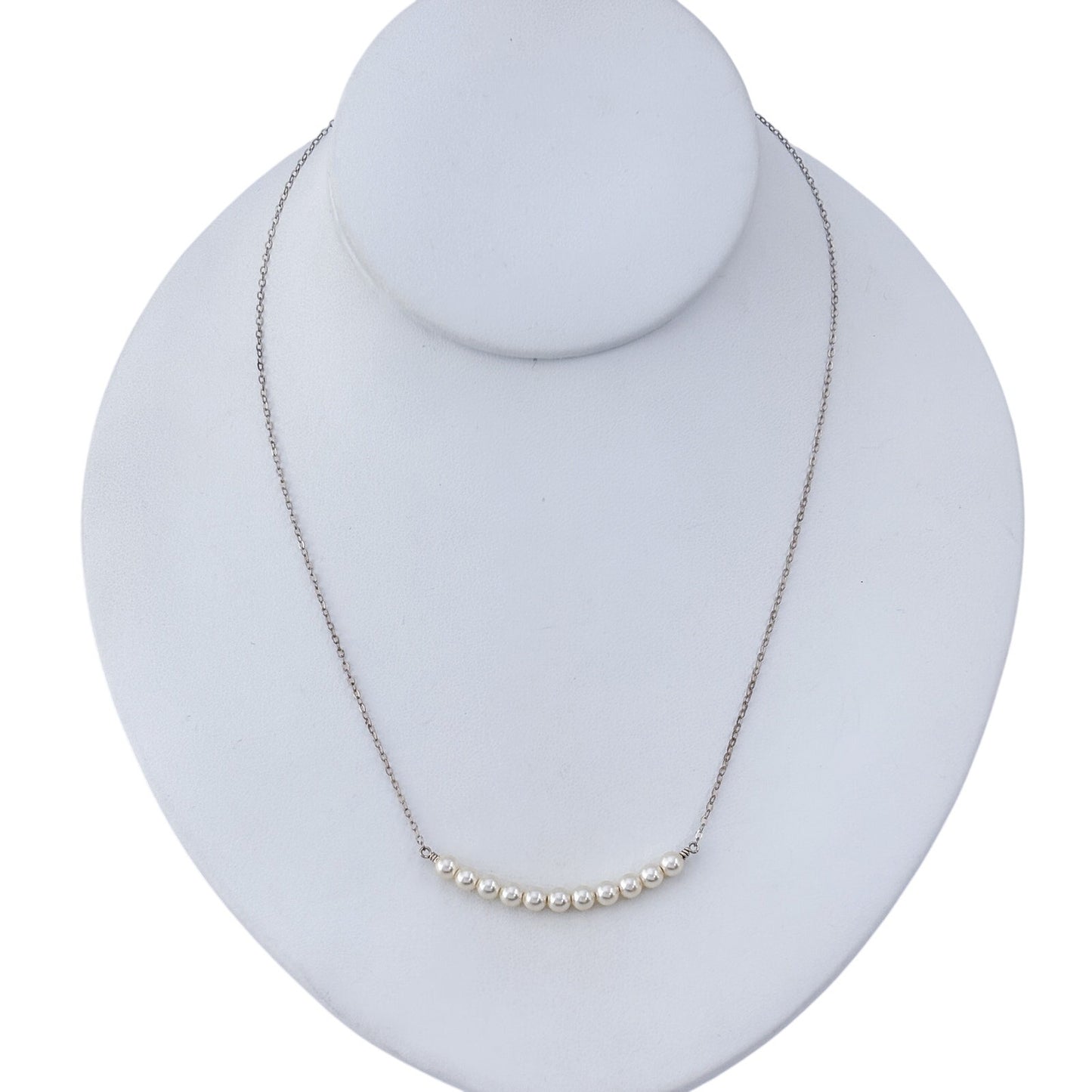 Vintage Sterling Silver 925 Simulated Pearl Necklace 18"