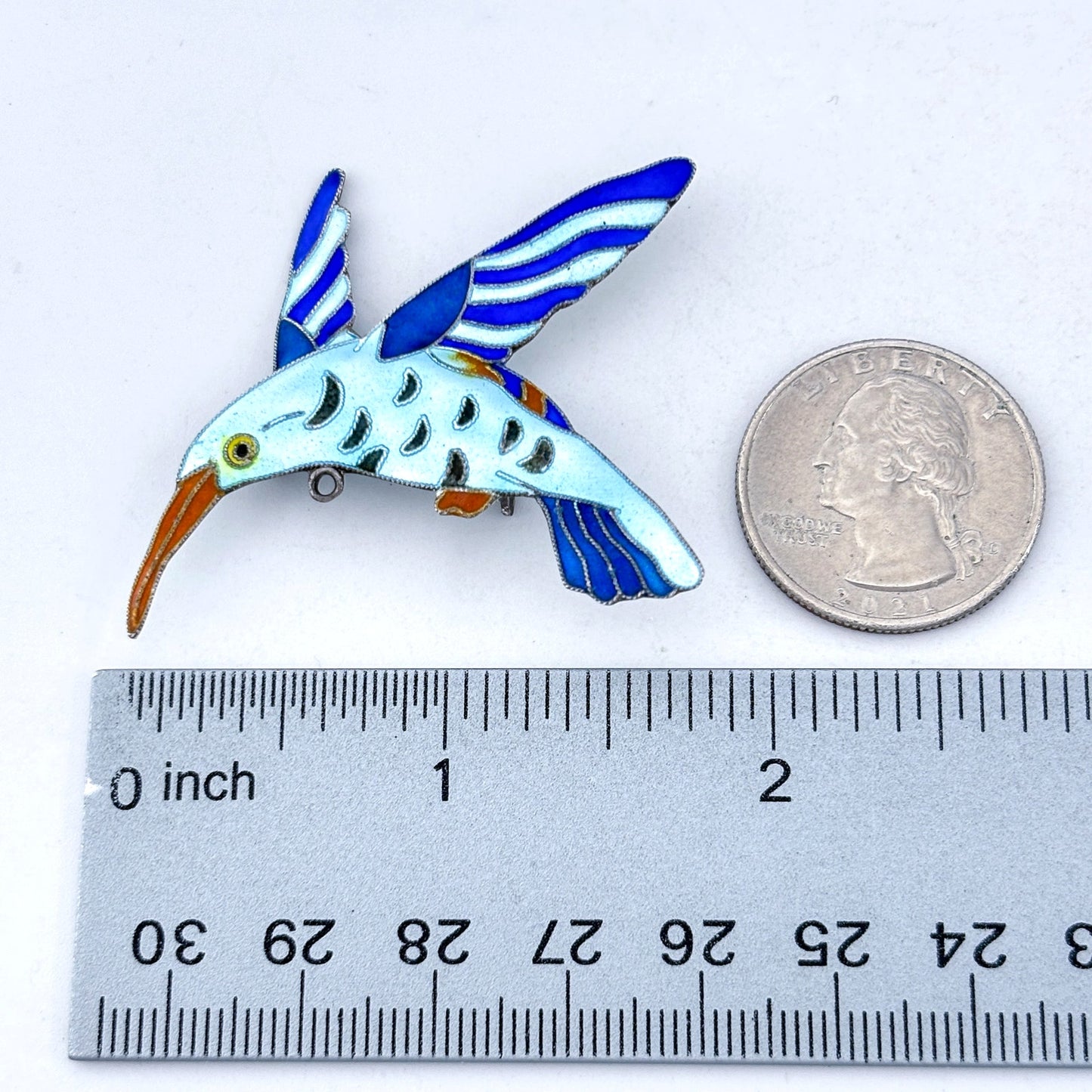 Vintage Sterling Silver 925 Hummingbird Enamel Brooch
