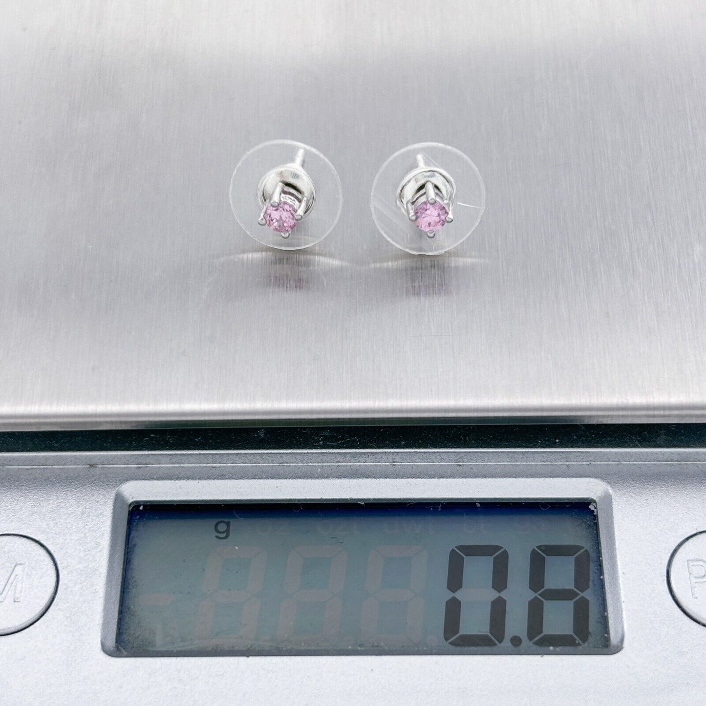 Vintage Sterling Silver 925 Pink Cubic Zirconia Stud Earrings