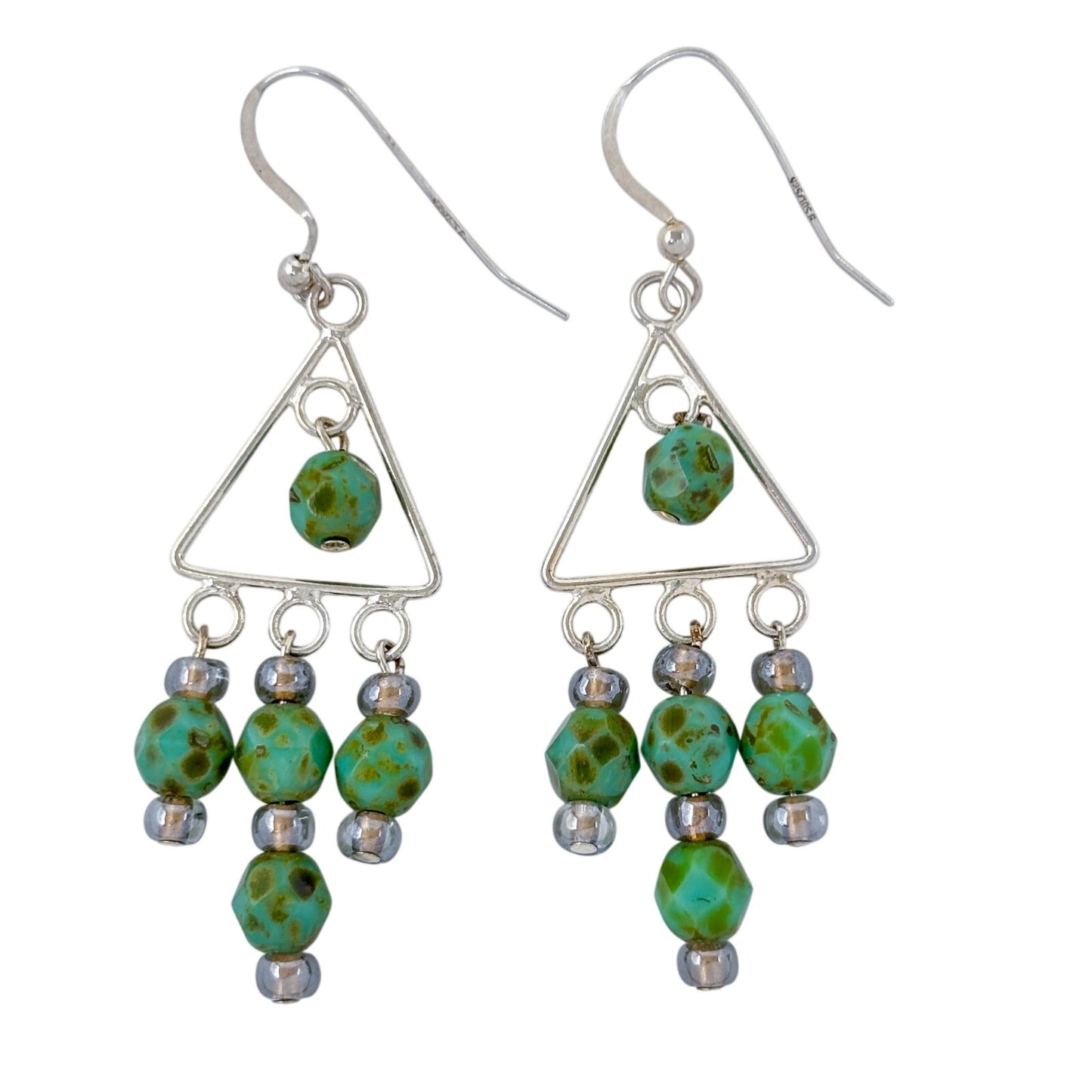 Estate Sterling Silver 925 Turquoise Chandelier Dangle Earrings