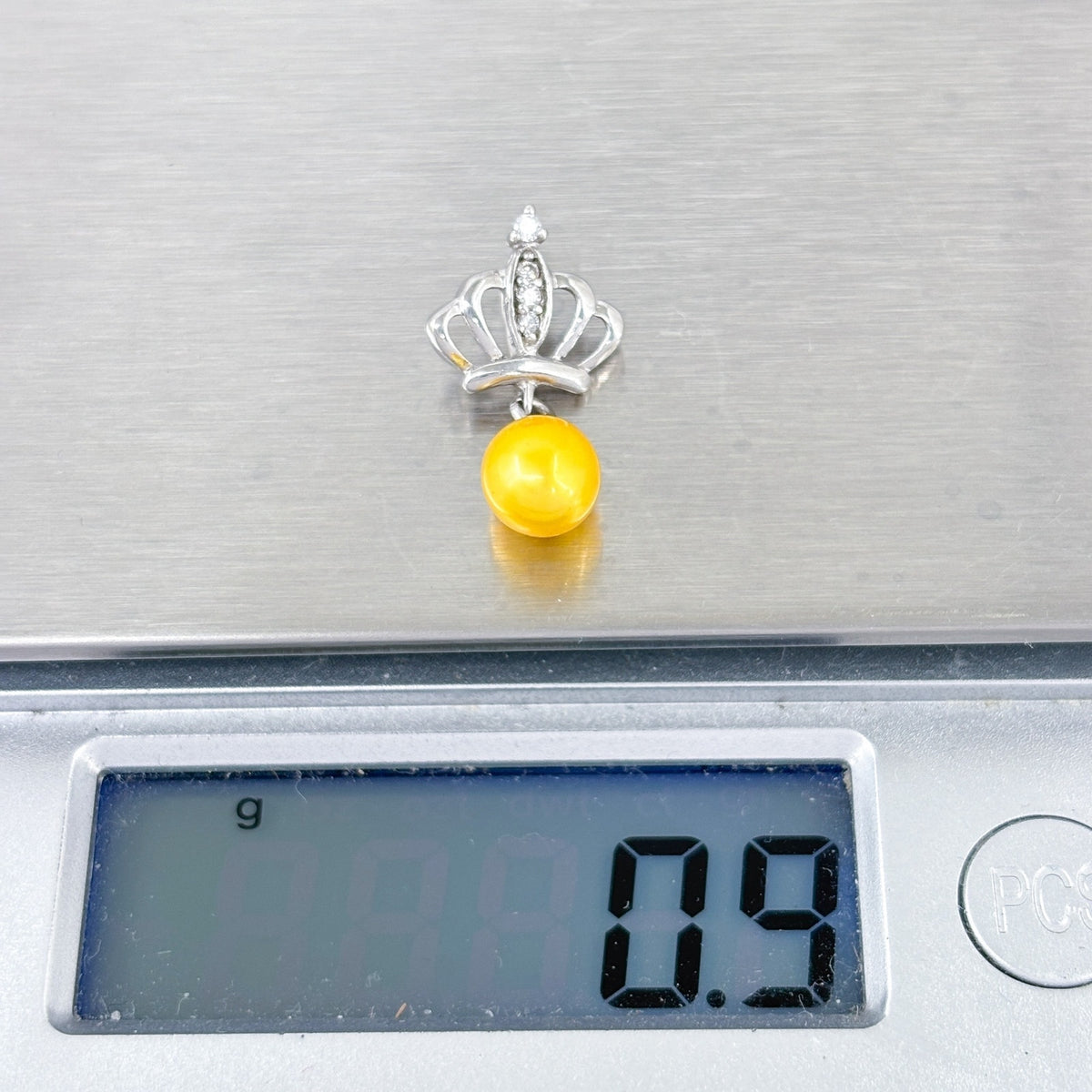 Vintage Sterling Silver 925 Yellow Pearl Dangle Cubic Zirconia Crown Pendant
