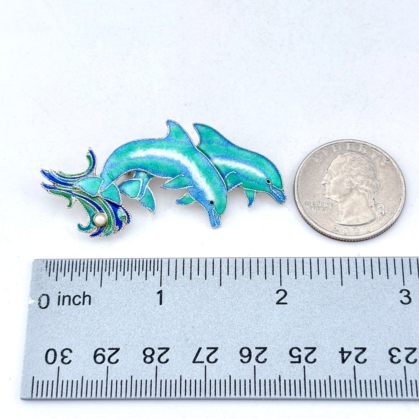 Vintage Sterling Silver 925 Dolphin Enamel Brooch