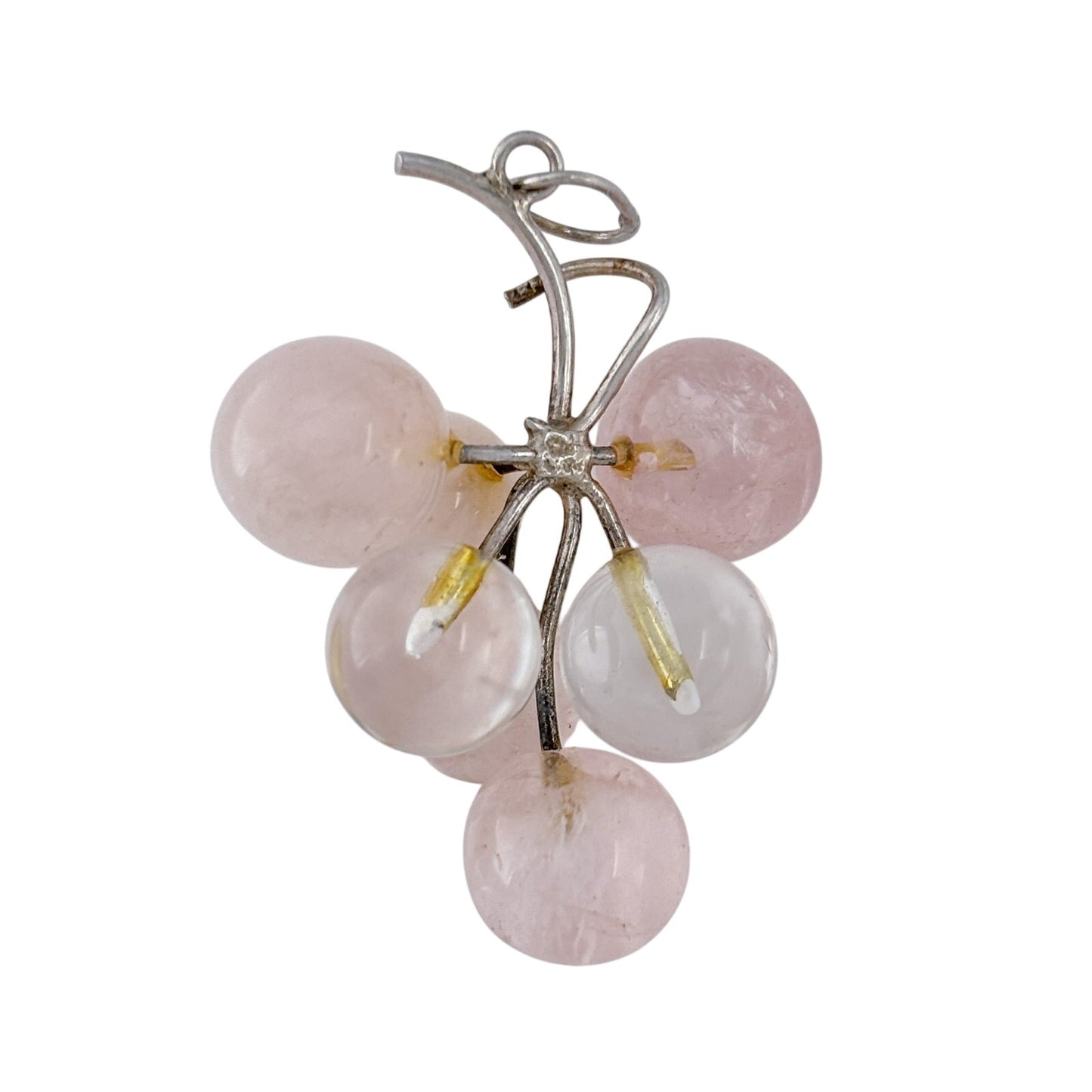 Vintage Sterling Silver 925 Rose Quartz Grape Cluster Pendant