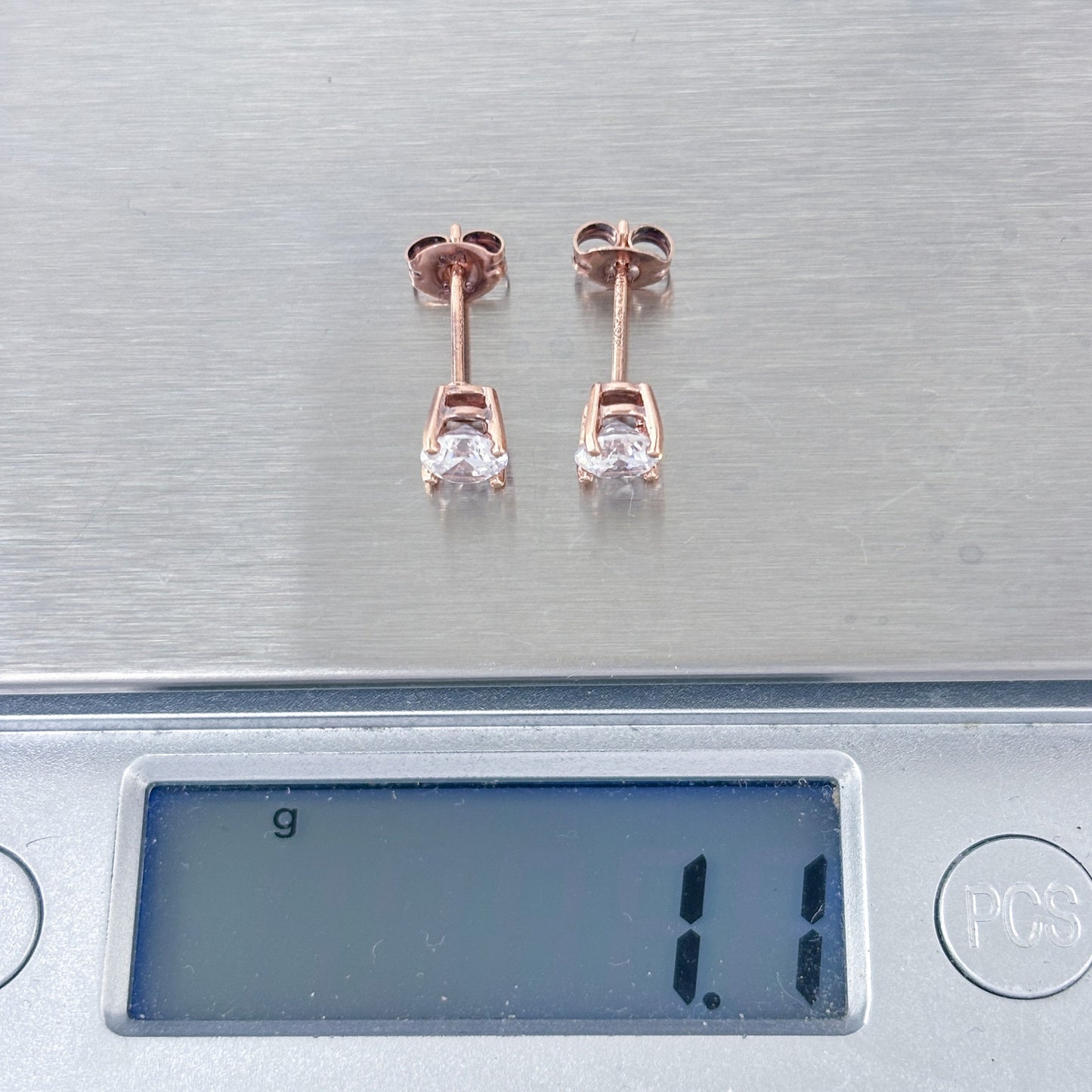 Vintage Rose Gold-Tone Sterling Silver 925 Cubic Zirconia Stud Earrings