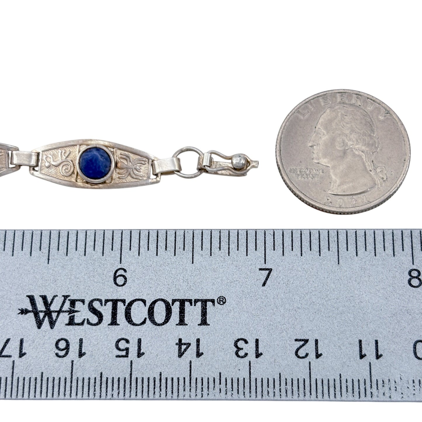 Vintage Sterling Silver 950 Lapis Lazuli Link Bracelet 7"