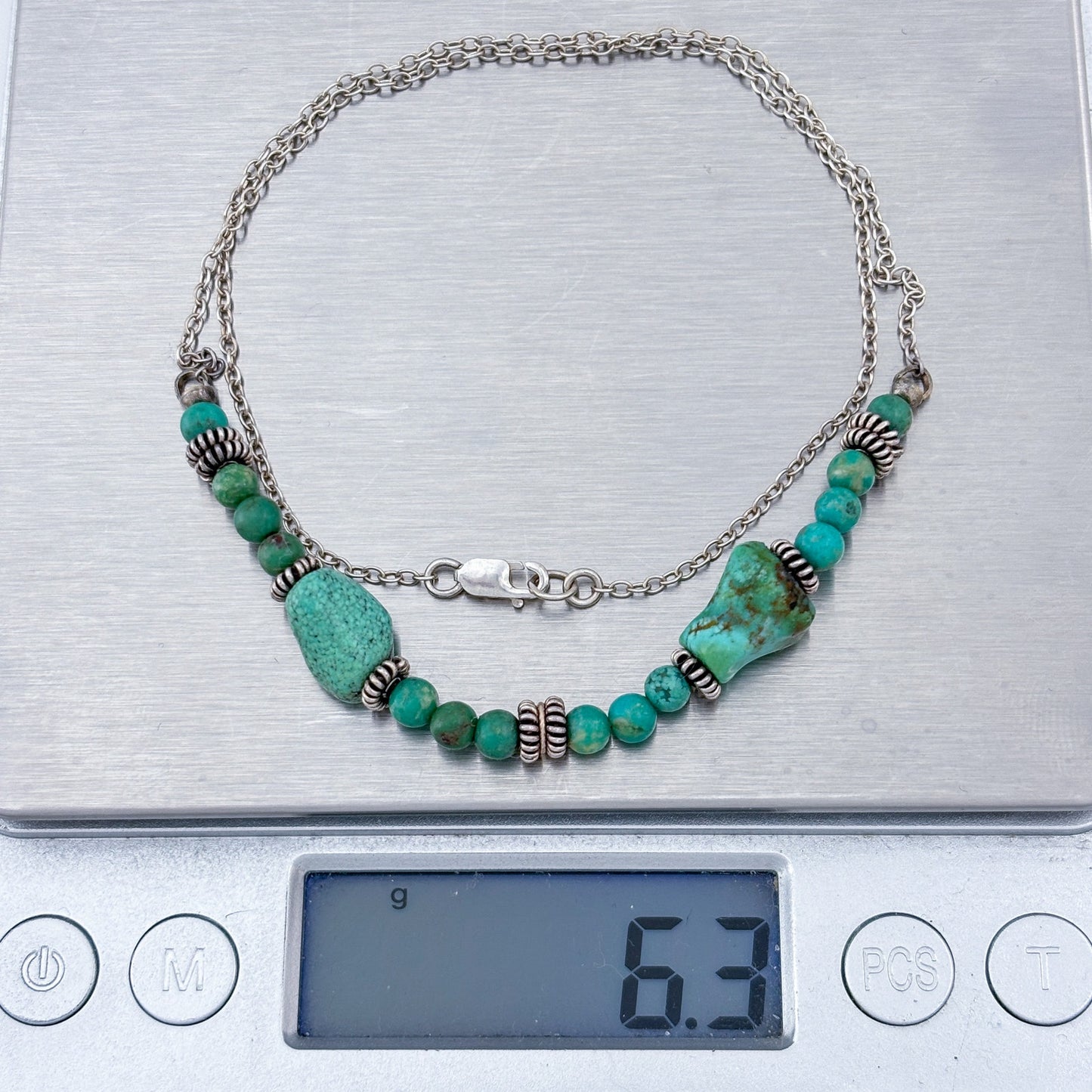 Vintage Sterling Silver 925 Turquoise Beaded Necklace 16"