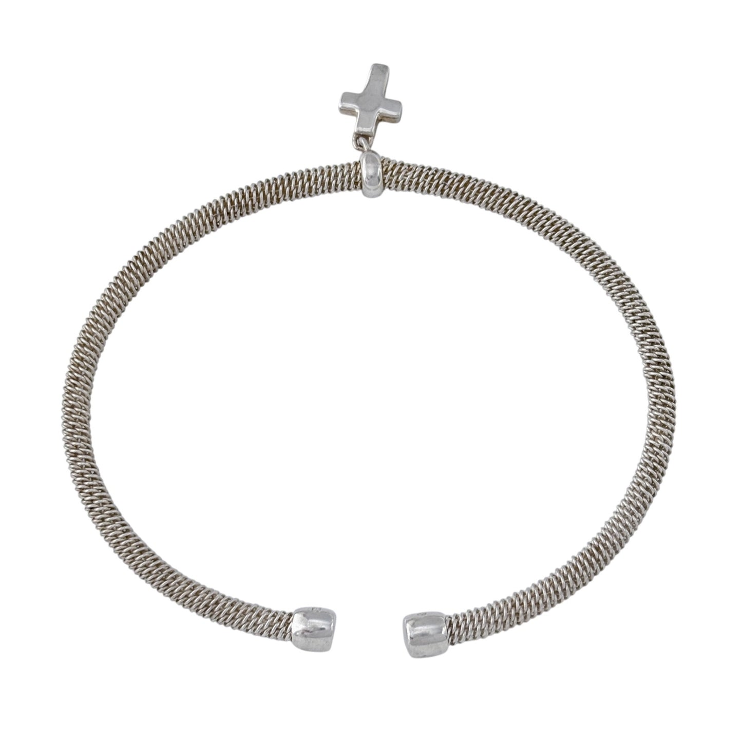 Vintage Tiffany & Co Sterling Silver 925 Flexible Mesh Cross Charm Bracelet 6.5"