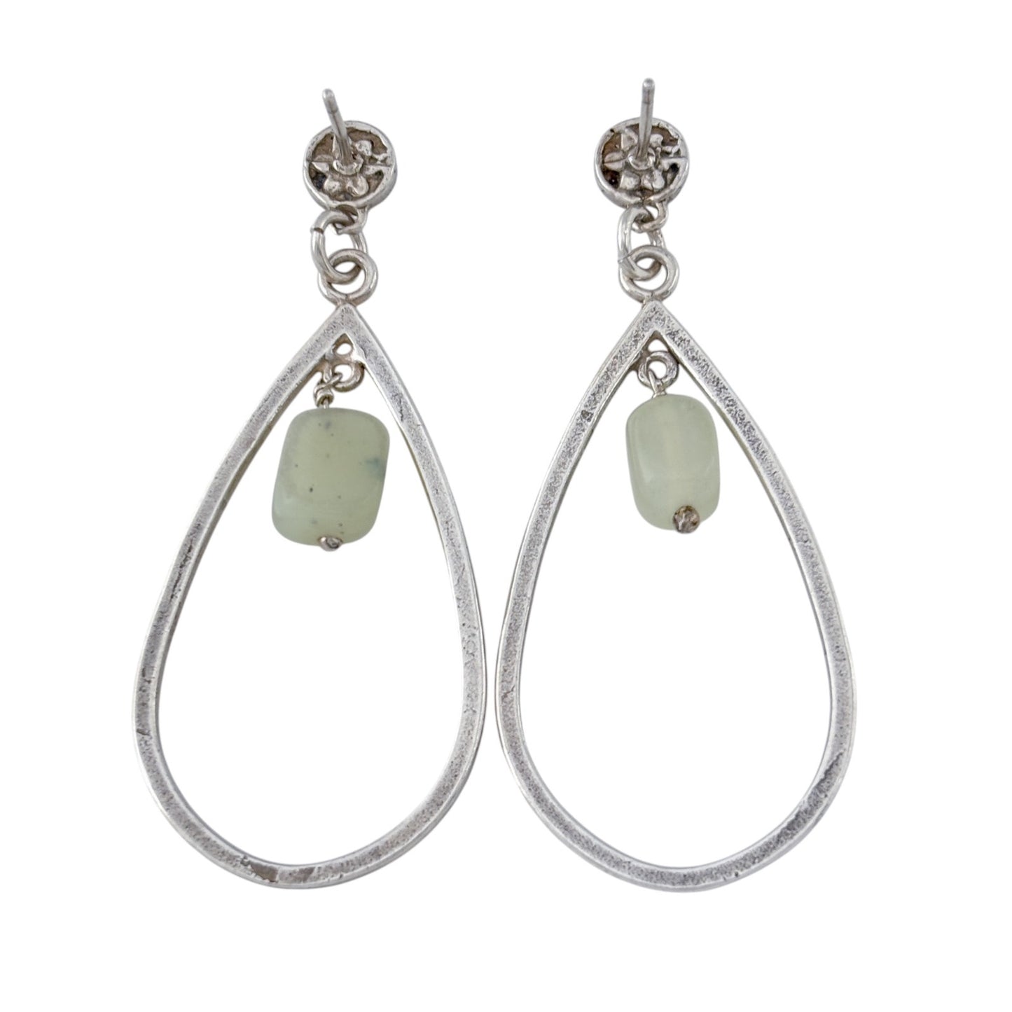 Vintage Sterling Silver 925 Chrysoprase Stone Dangle Open Teardrop Earrings