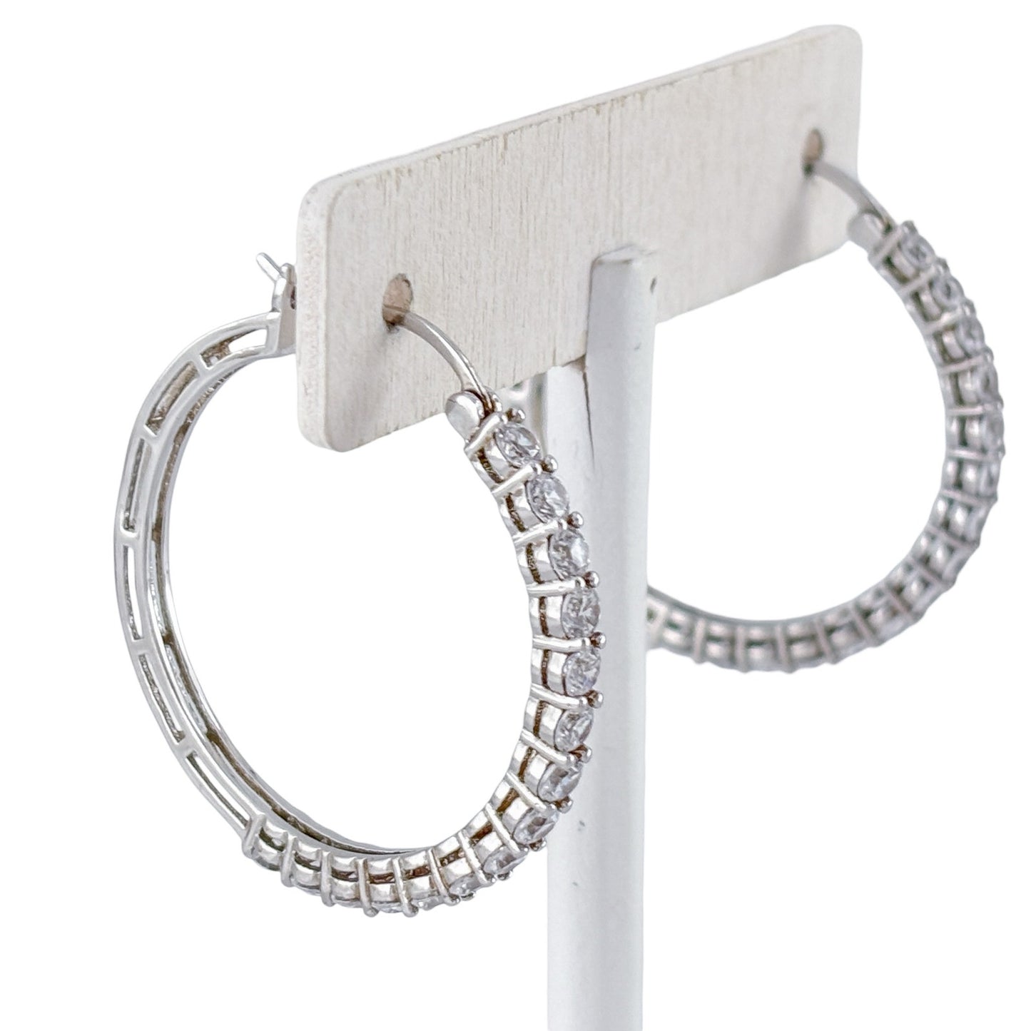 Vintage Sterling Silver 925 Cubic Zirconia Hoop Earrings