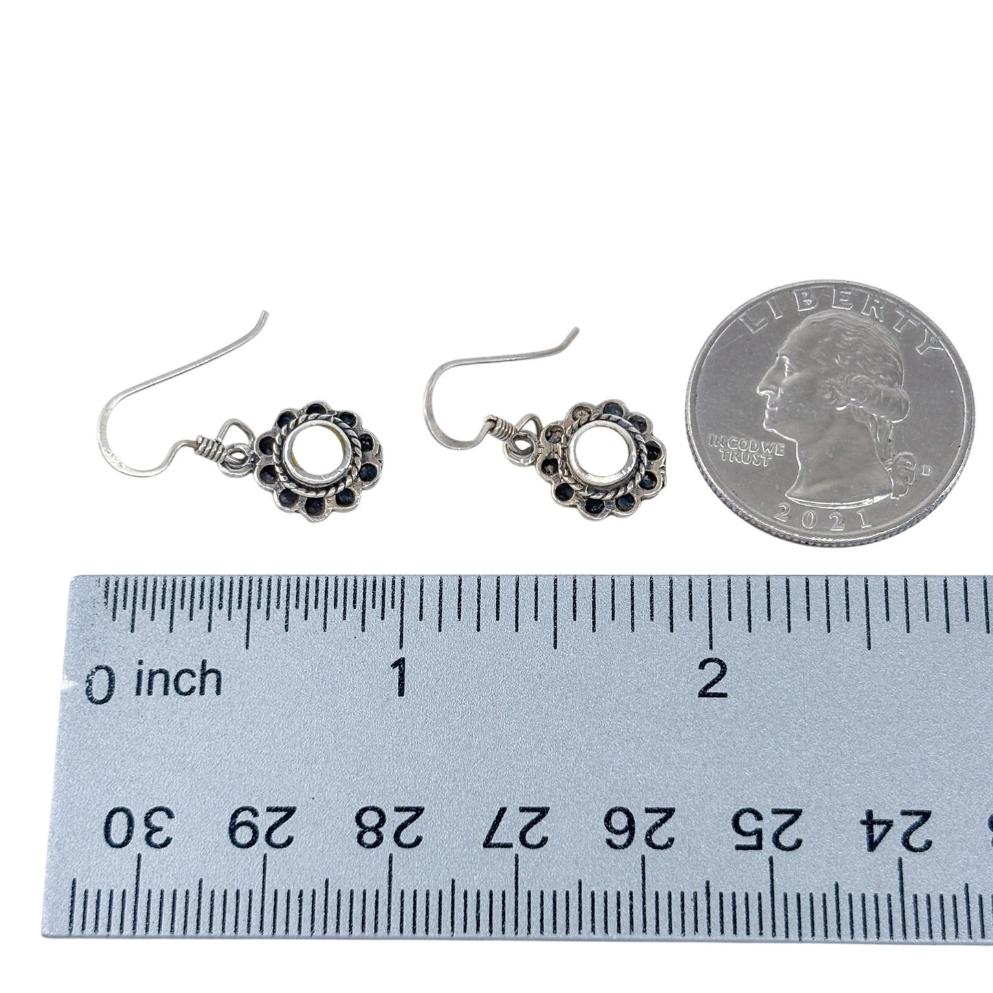 Vintage Sterling Silver 925 Mother of Pearl Flower Drop Earrings