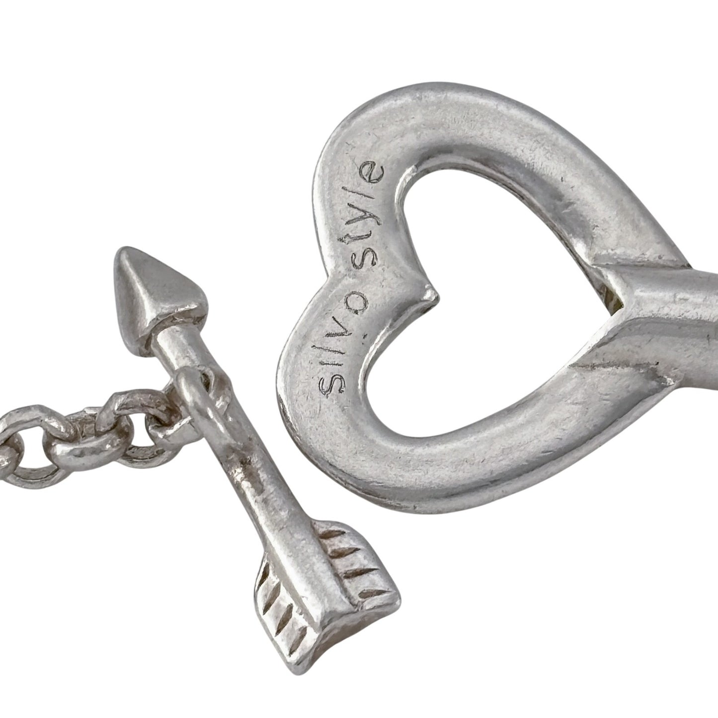 Vintage Sterling Silver 925 Snake Chain Heart Toggle Bracelet 7"