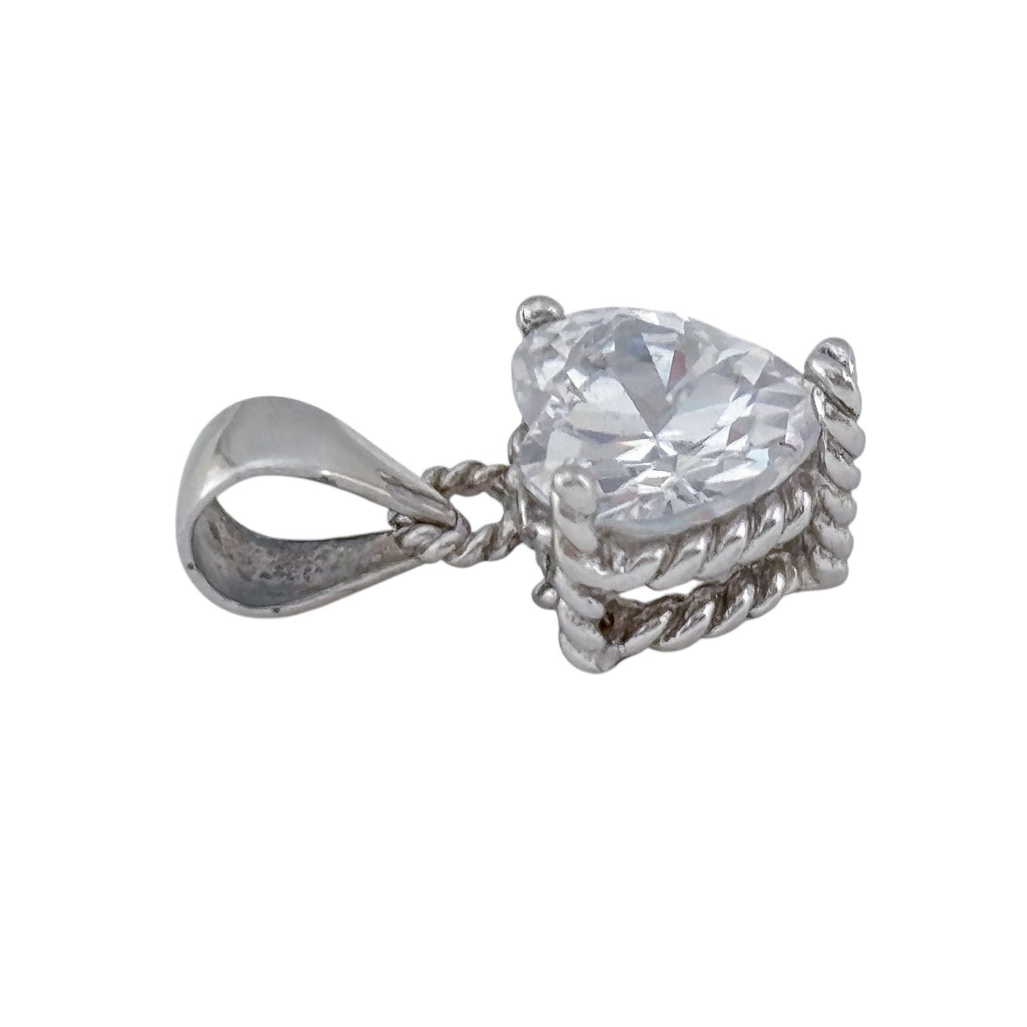 Vintage Sterling Silver 925 Heart Cubic Zirconia Pendant