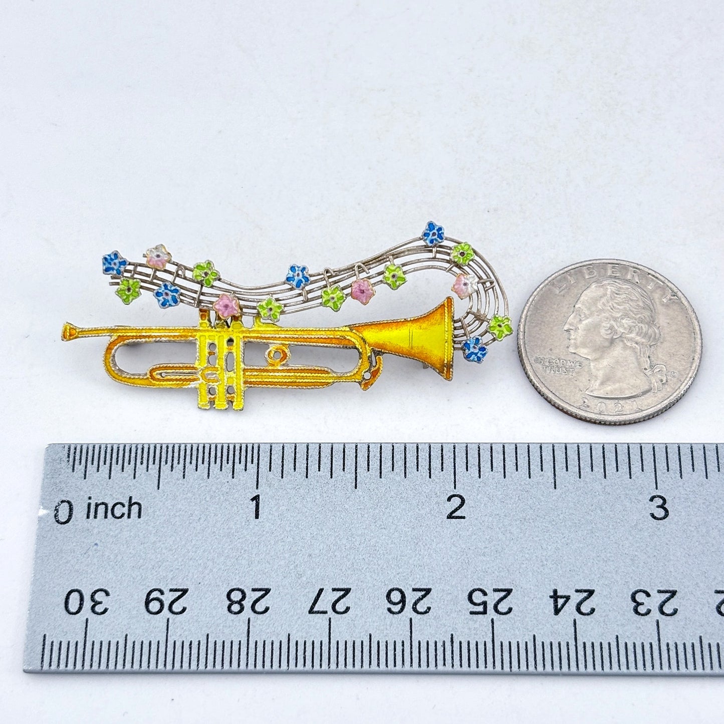 Vintage Sterling Silver 925 Trumpet Music Brooch
