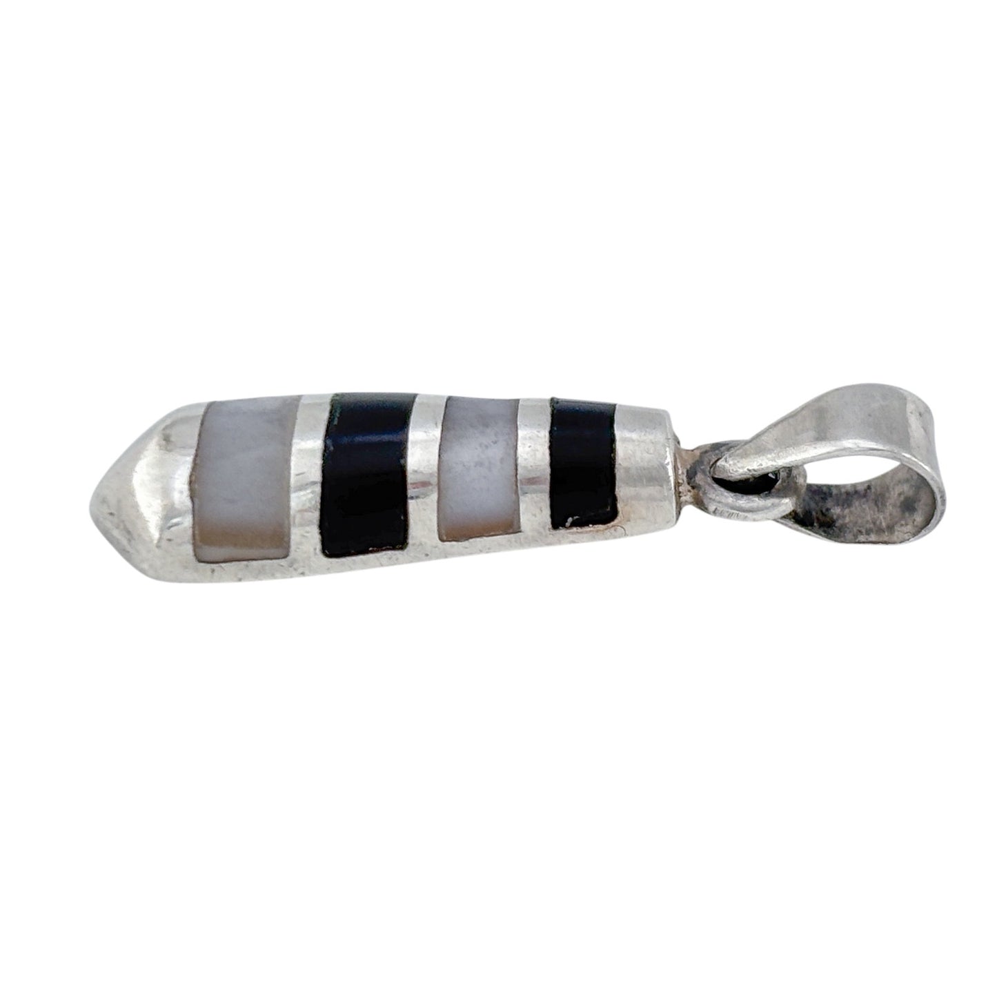 Vintage Sterling Silver 925 Mother Of Pearl Onyx Pendant