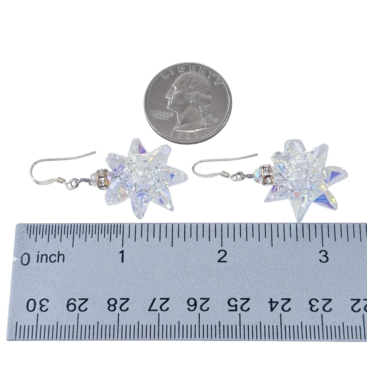 Vintage Sterling Silver 925 Aurora Borealis AB Crystal Star Dangle Earrings