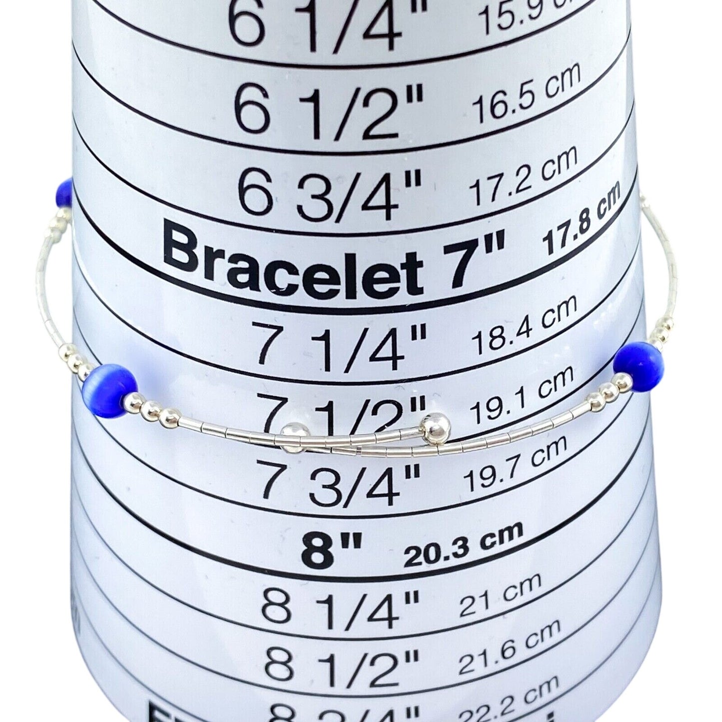 Vintage Sterling Silver 925 Blue Cat’s Eye Memory Wire Bracelet 7.5"