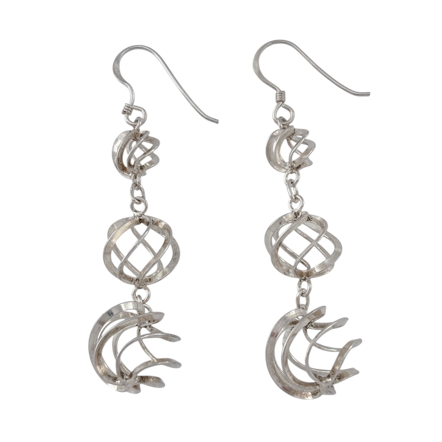 Vintage Sterling Silver 925 Graduated Swirl Dangle Earrings