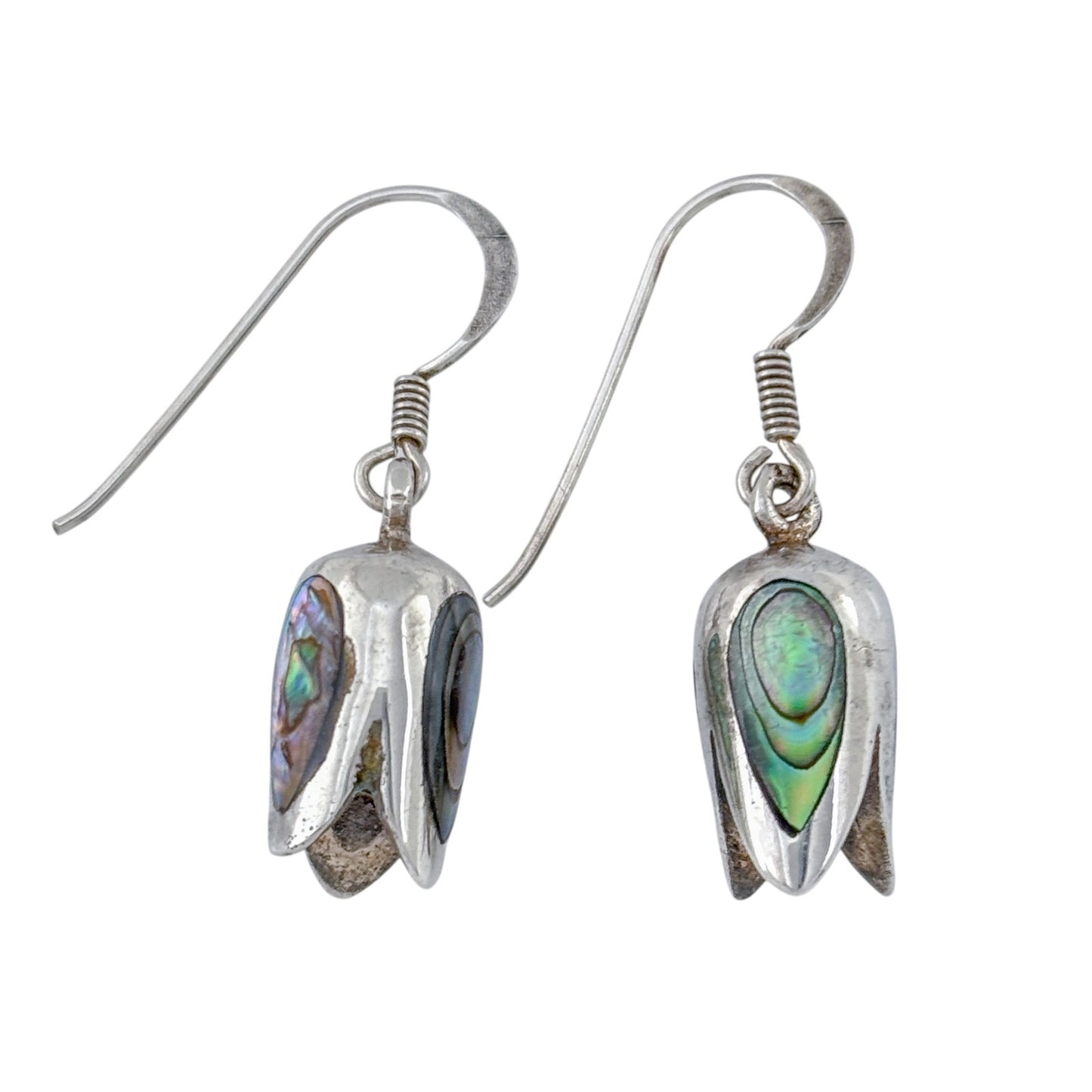 Vintage Sterling Silver 925 Abalone Tulip Dangle Earrings