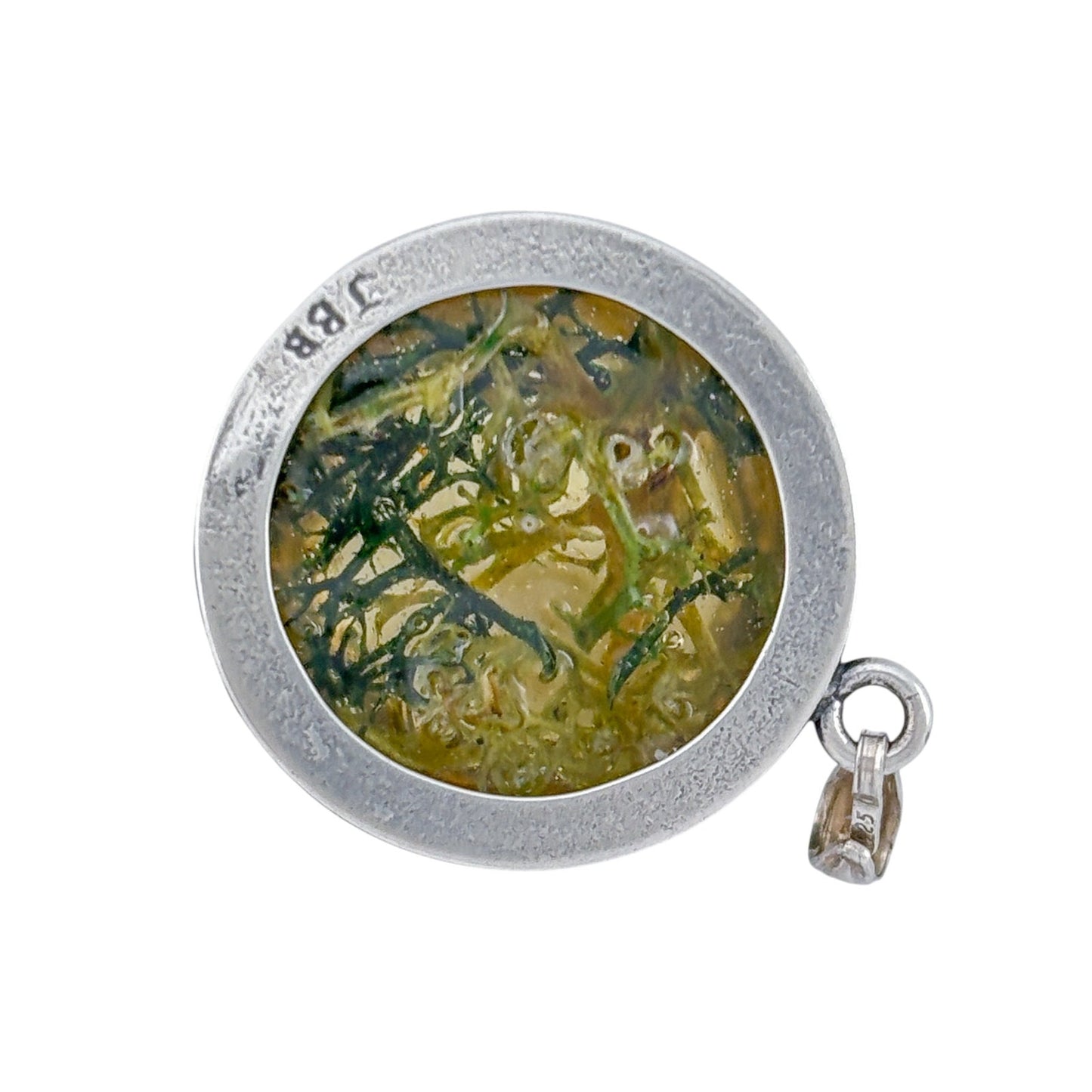 Vintage Sterling Silver 925 Moss Resin Pendant