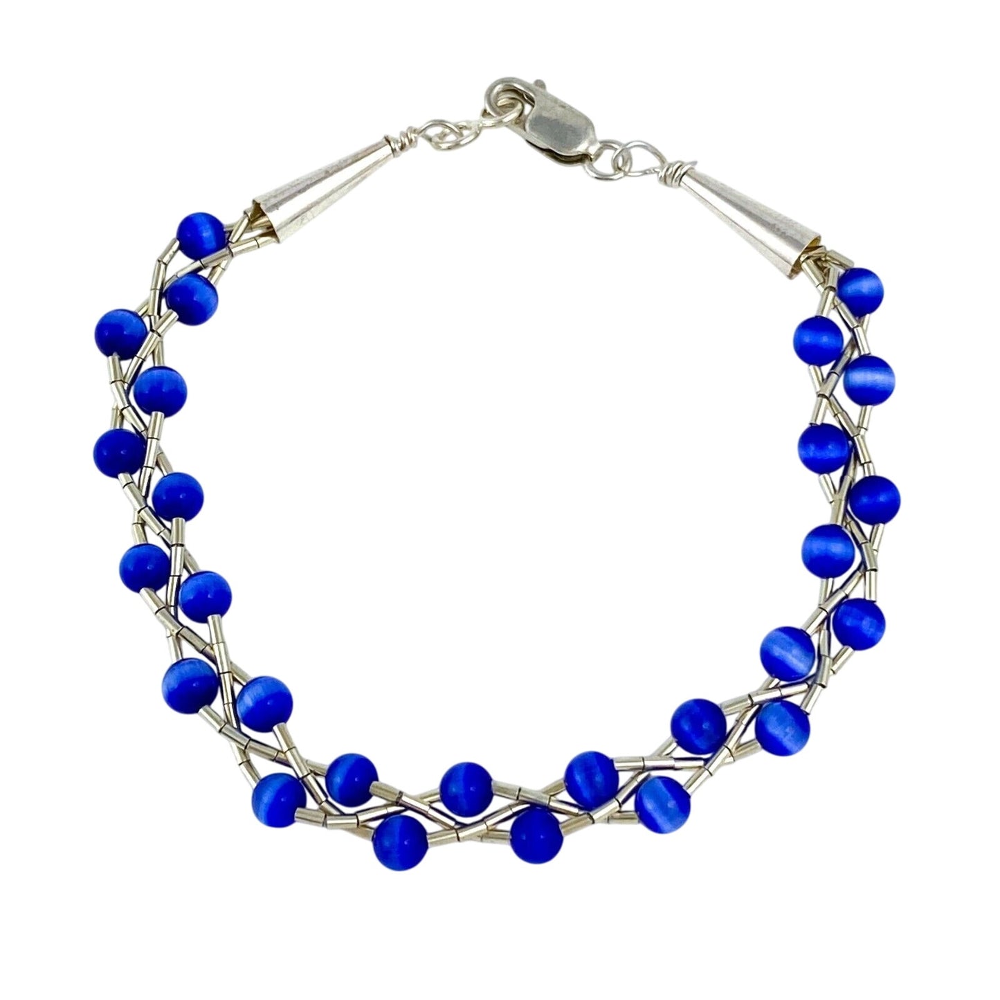 Vintage Sterling Silver 925 Blue Cat’s Eye Bracelet 7.25"