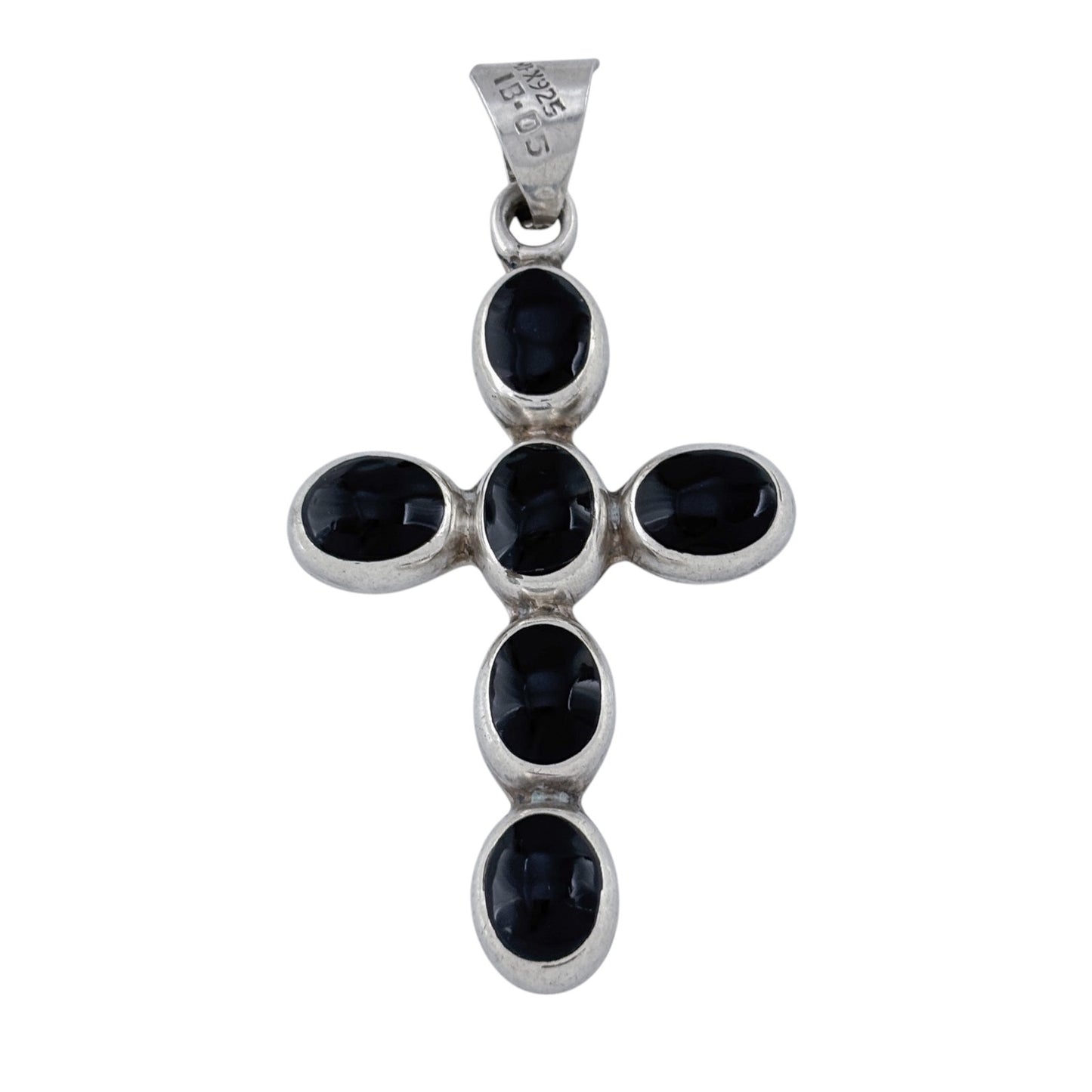 Vintage Mexico Taxco Sterling Silver 925 Onyx Cross Pendant