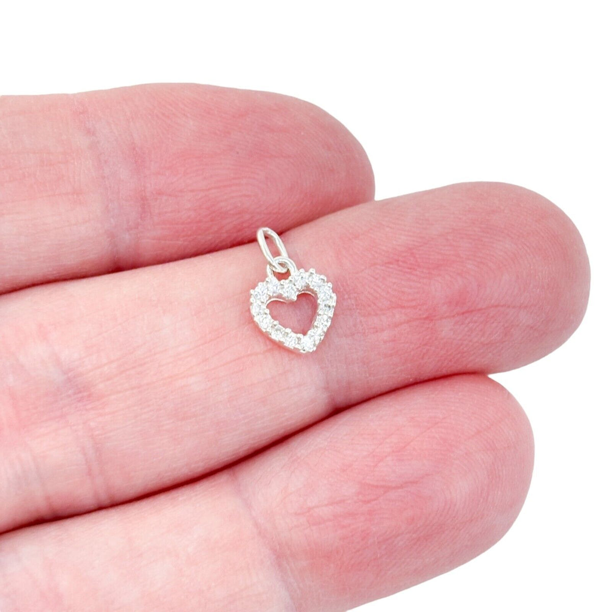 Vintage Sterling Silver 925 Cubic Zirconia Open Heart Charm Pendant
