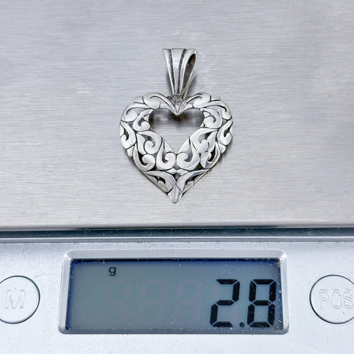 Vintage Sterling Silver 925 Filigree Heart Pendant