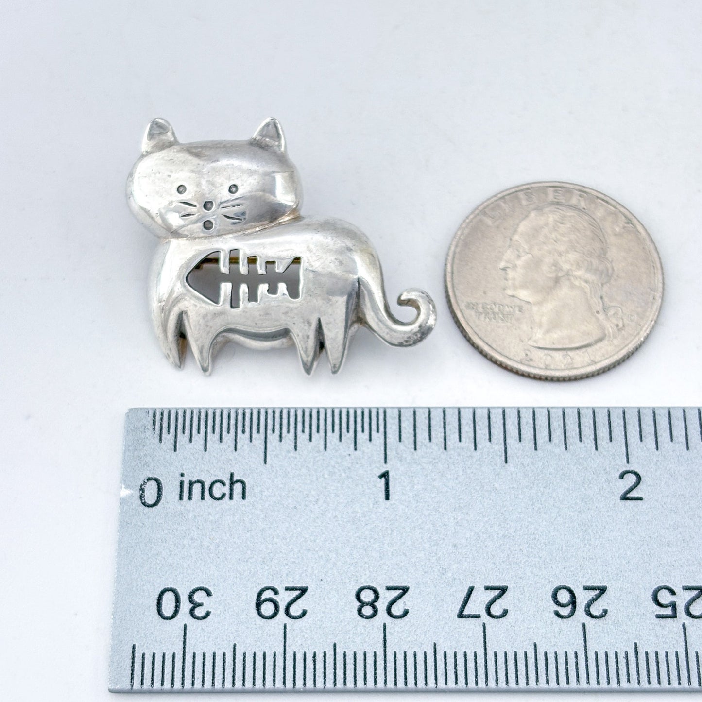 Vintage Boma Sterling Silver 925 Cutout Fish Cat Brooch