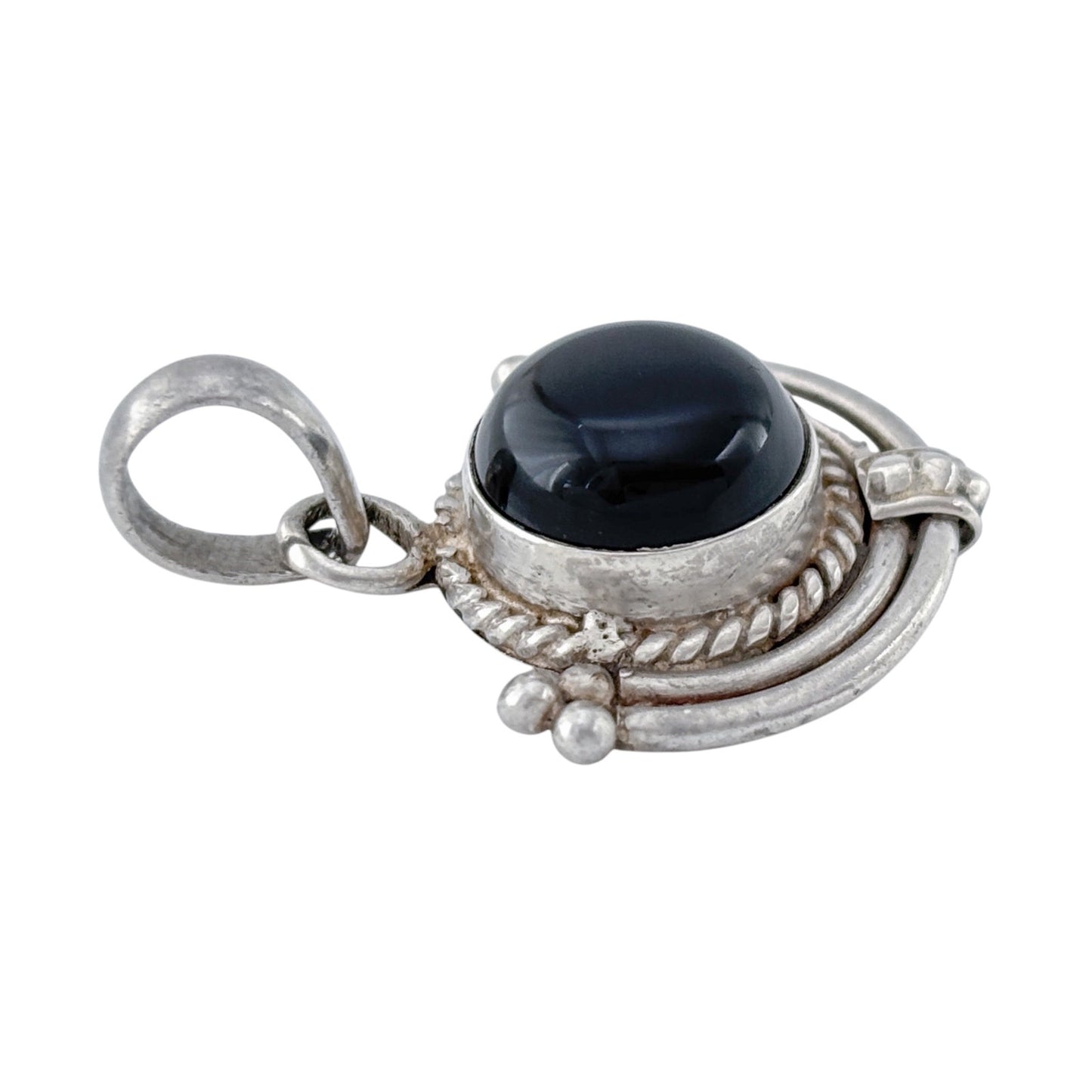 Vintage Sterling Silver 925 Onyx Crescent Pendant