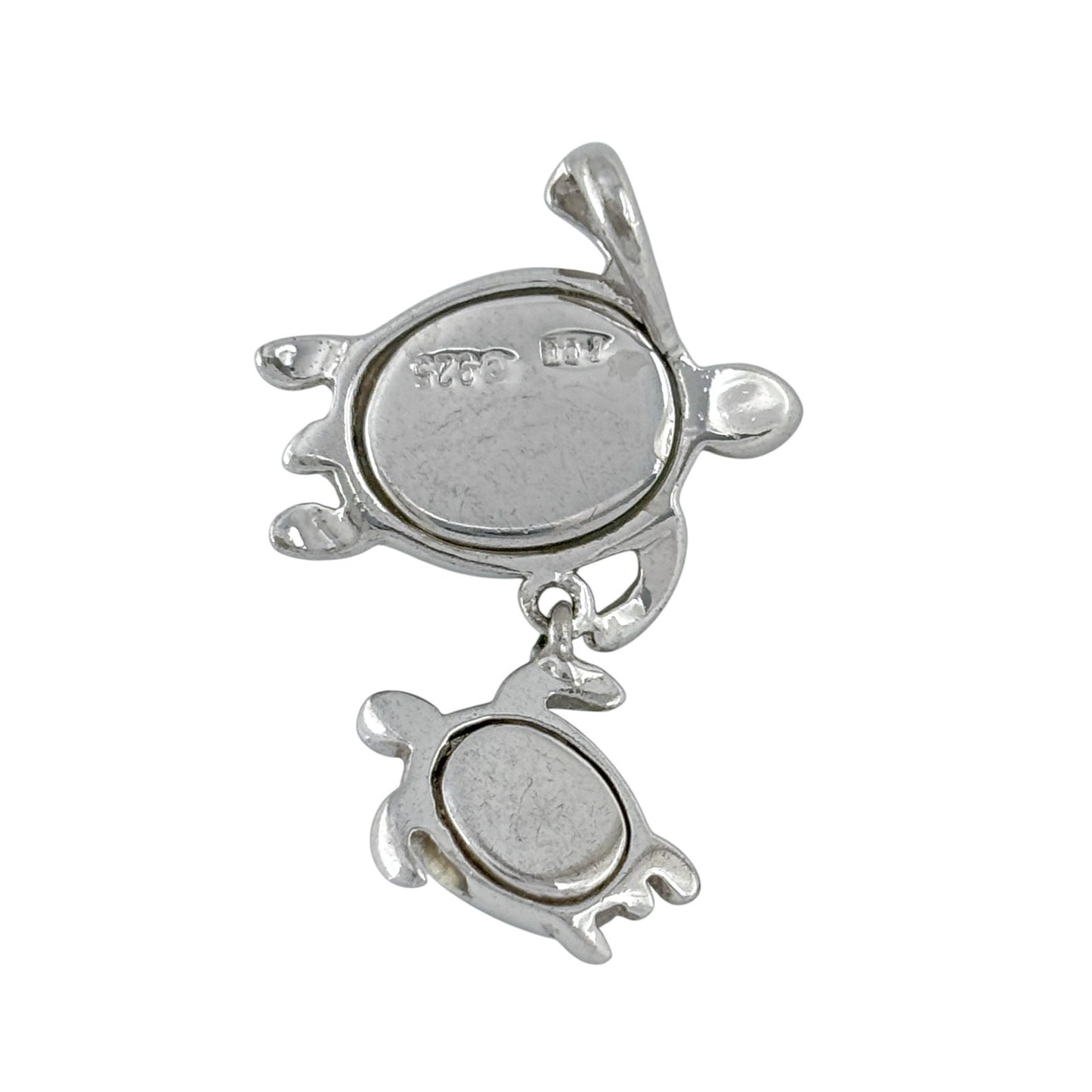Vintage Sterling Silver 925 Opal CZ Turtle Mother Baby Pendant