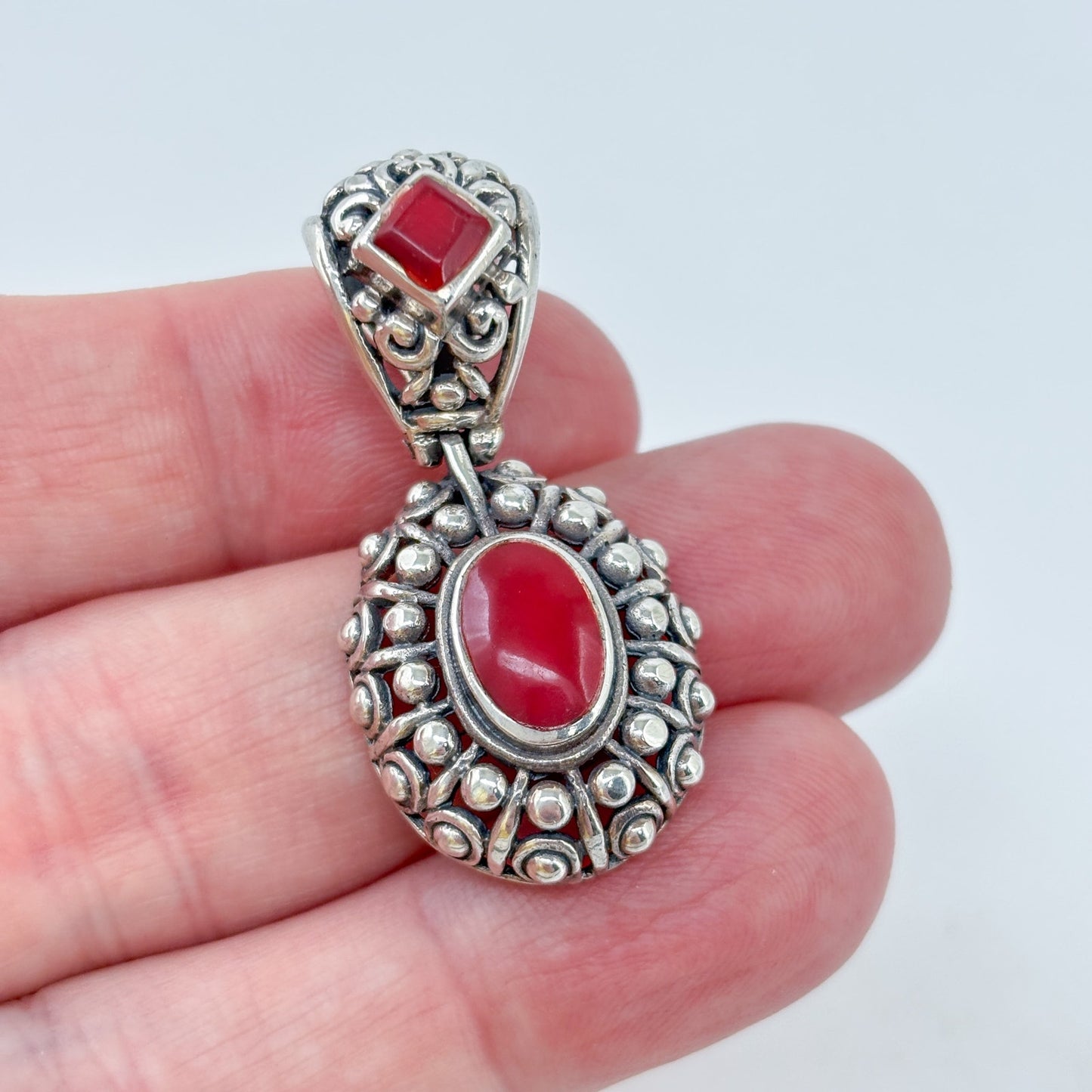 Vintage Sterling Silver 925 Red Enamel Pendant