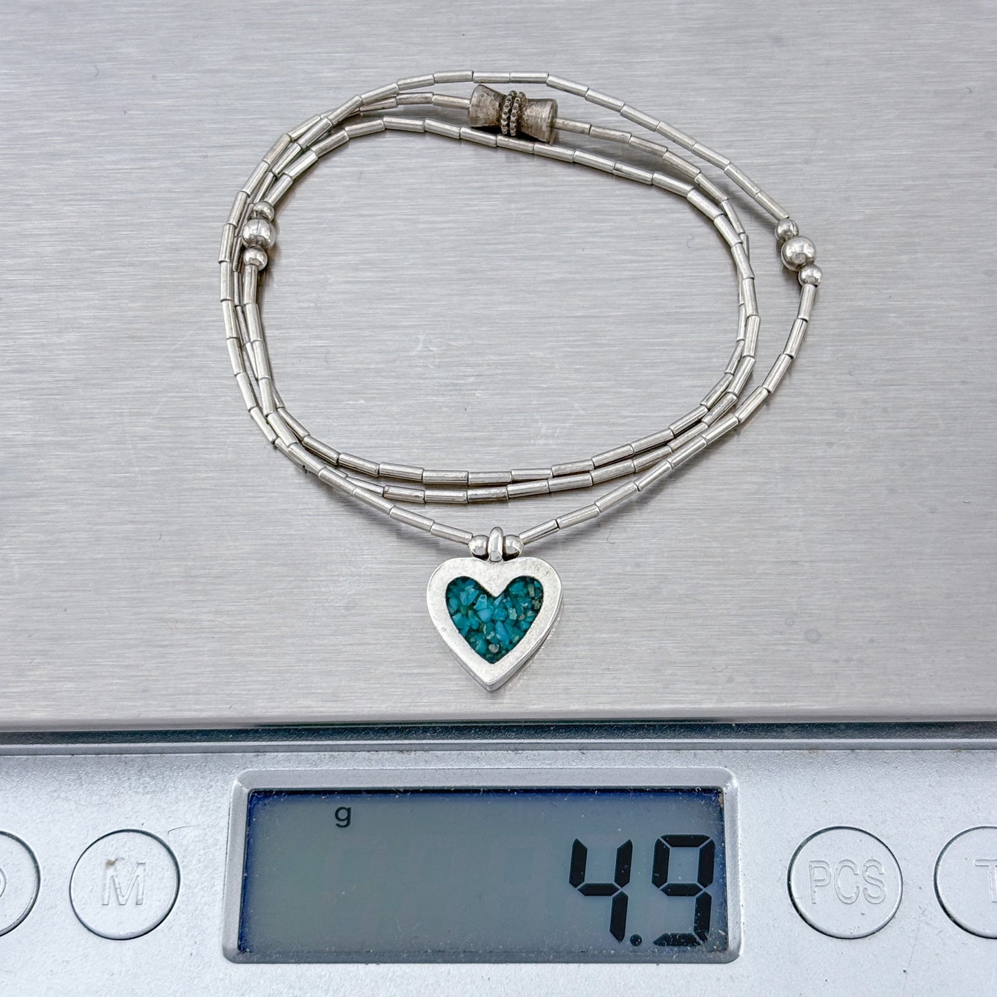 Vintage Sterling Silver 925 Turquoise Heart Necklace 16.5"